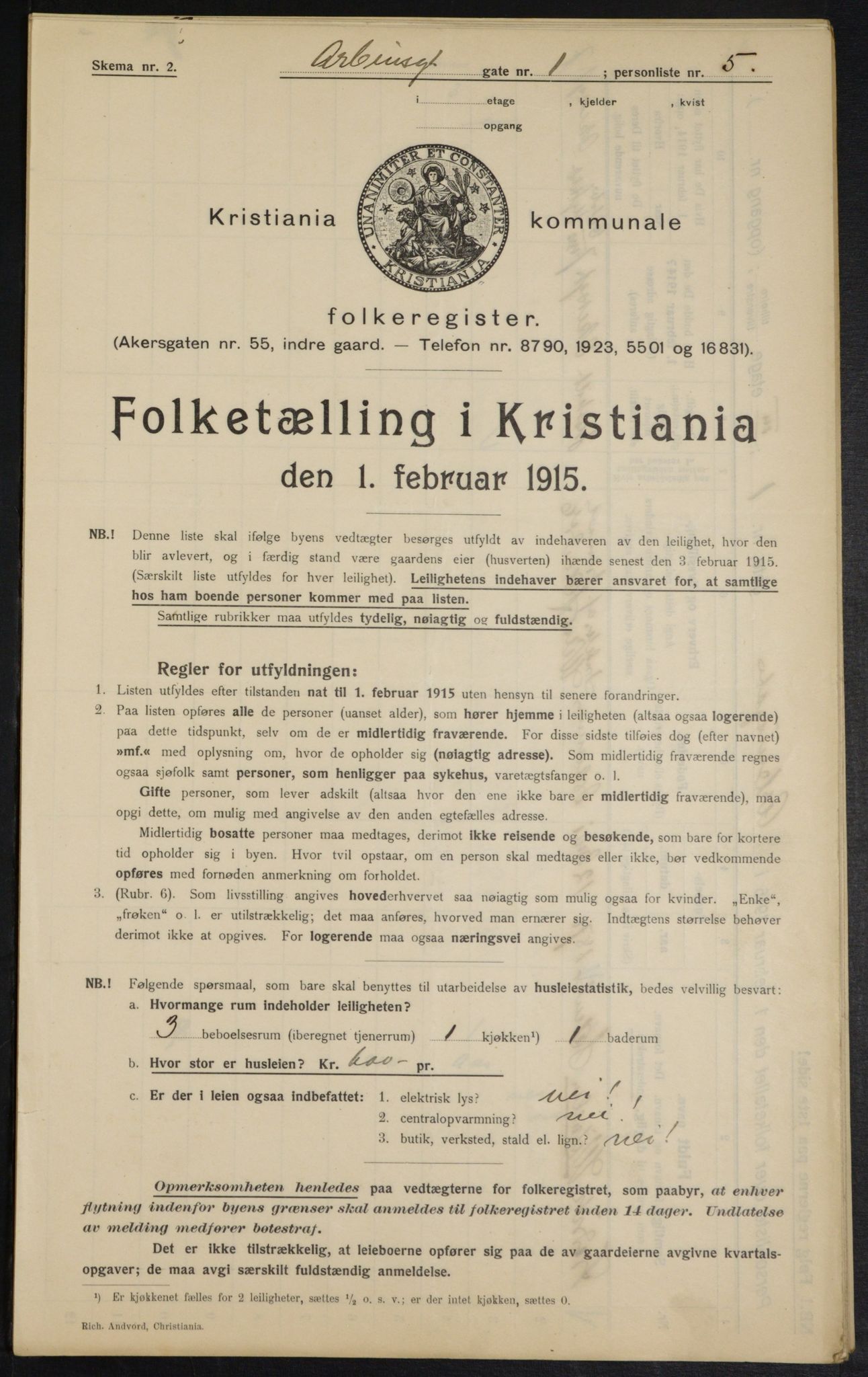 OBA, Municipal Census 1915 for Kristiania, 1915, p. 1463