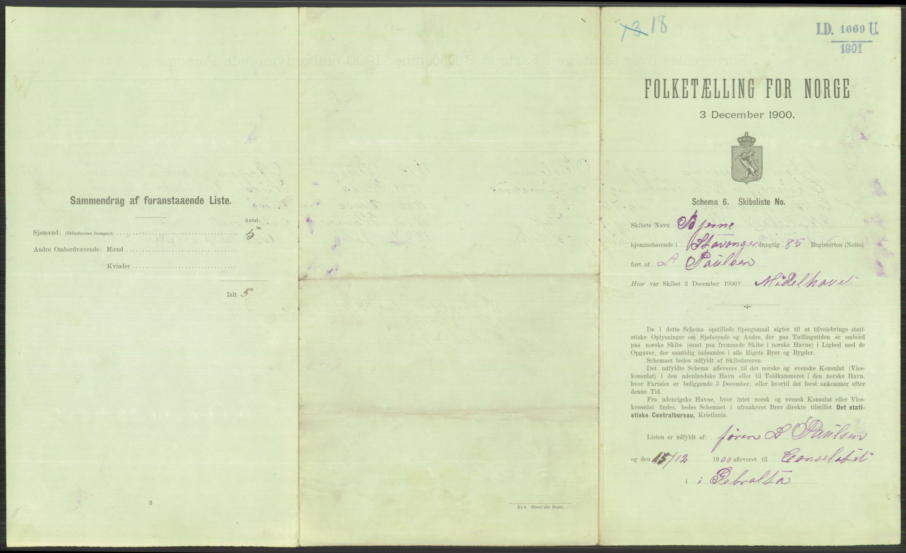 RA, 1900 Census - ship lists from ships in Norwegian harbours, harbours abroad and at sea, 1900, p. 5621