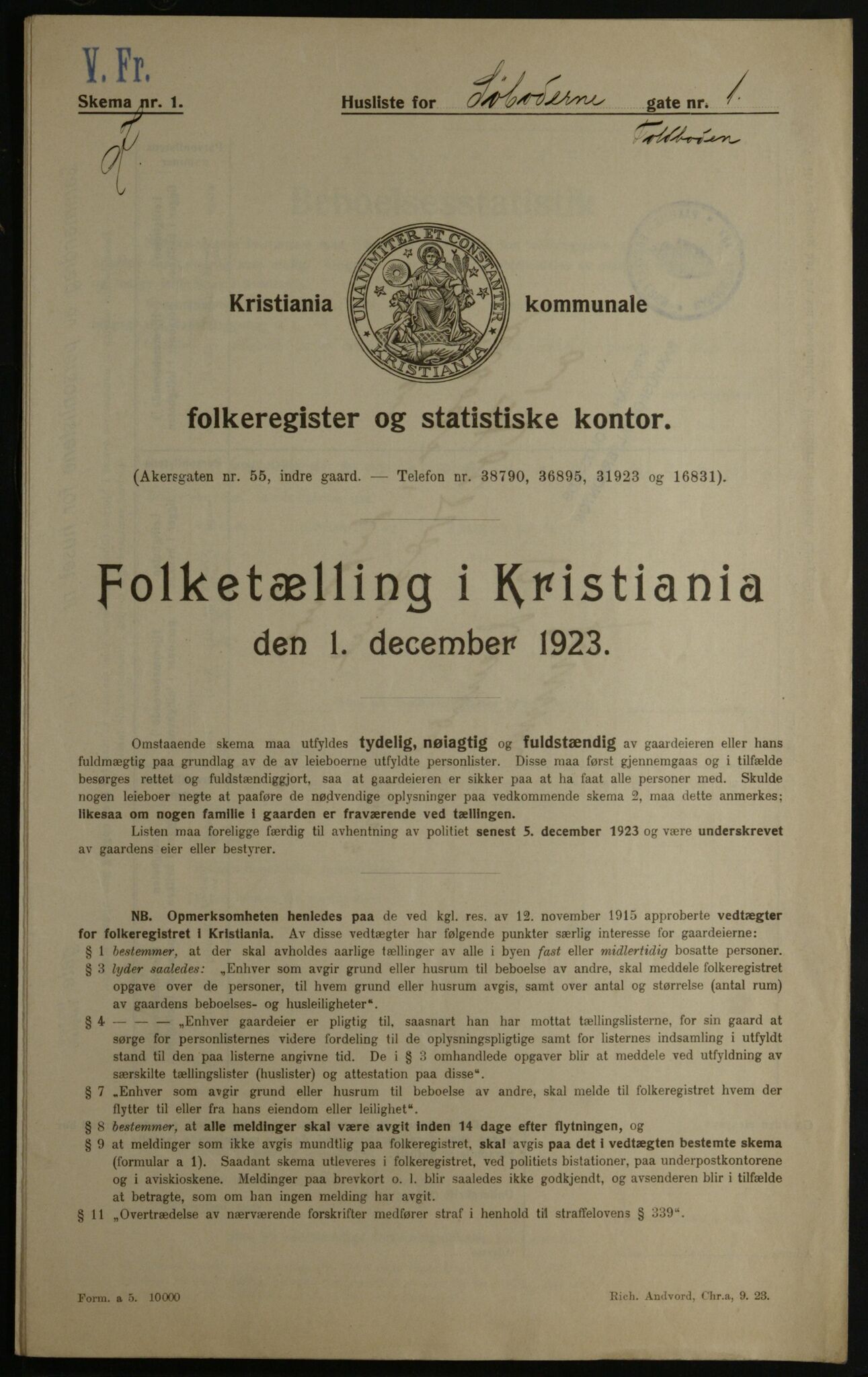 OBA, Municipal Census 1923 for Kristiania, 1923, p. 105380