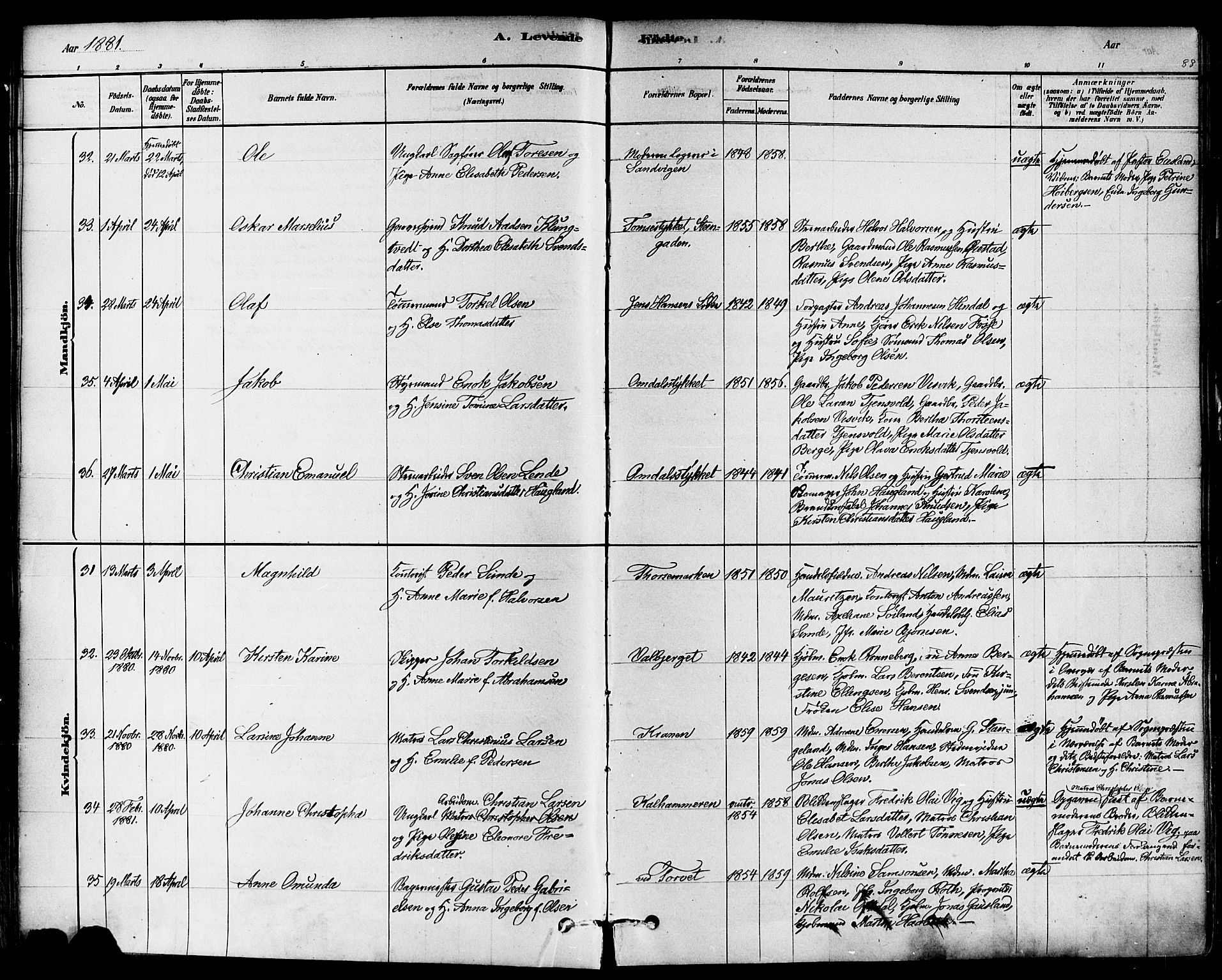 Domkirken sokneprestkontor, AV/SAST-A-101812/001/30/30BA/L0026: Parish register (official) no. A 25, 1878-1889, p. 88