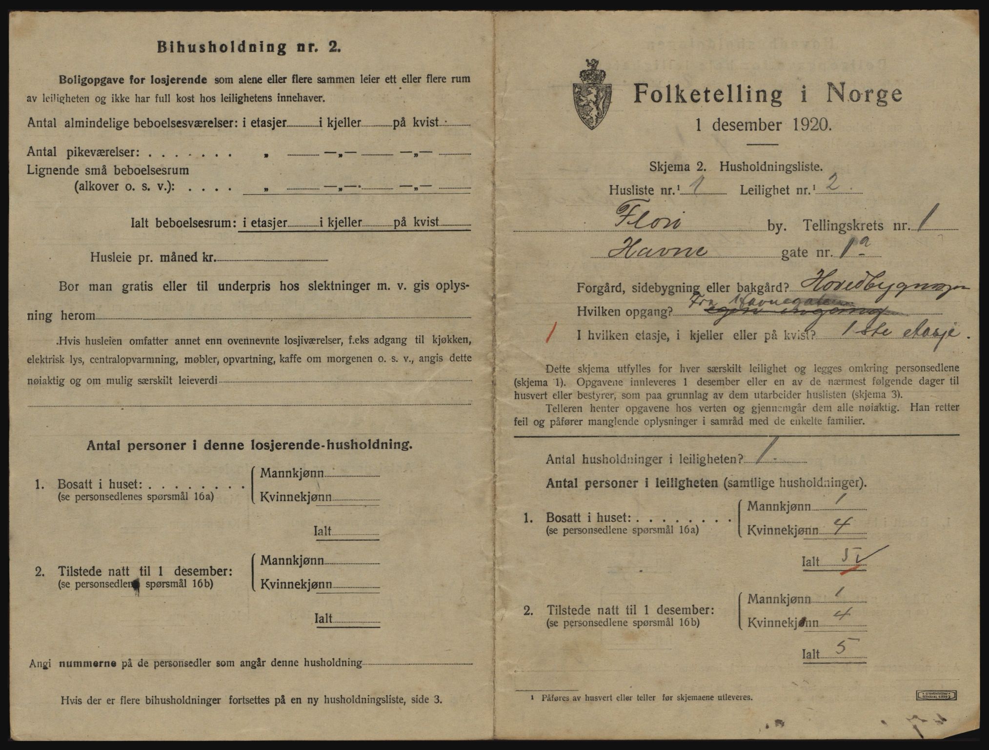 SAB, 1920 census for Florø, 1920, p. 392