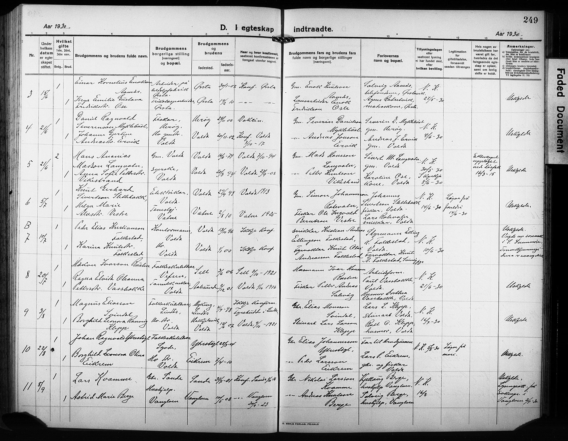 Ministerialprotokoller, klokkerbøker og fødselsregistre - Møre og Romsdal, AV/SAT-A-1454/511/L0160: Parish register (copy) no. 511C06, 1920-1932, p. 249