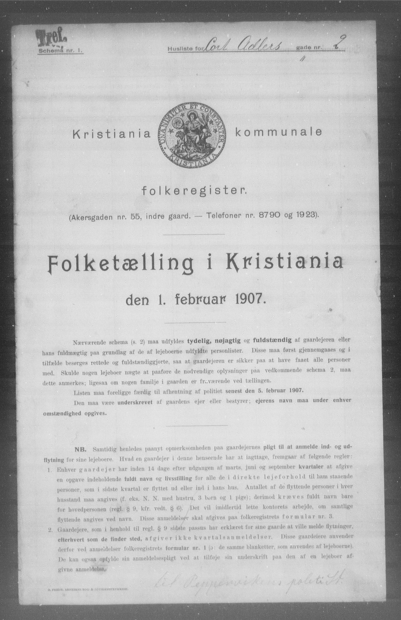 OBA, Municipal Census 1907 for Kristiania, 1907, p. 6912