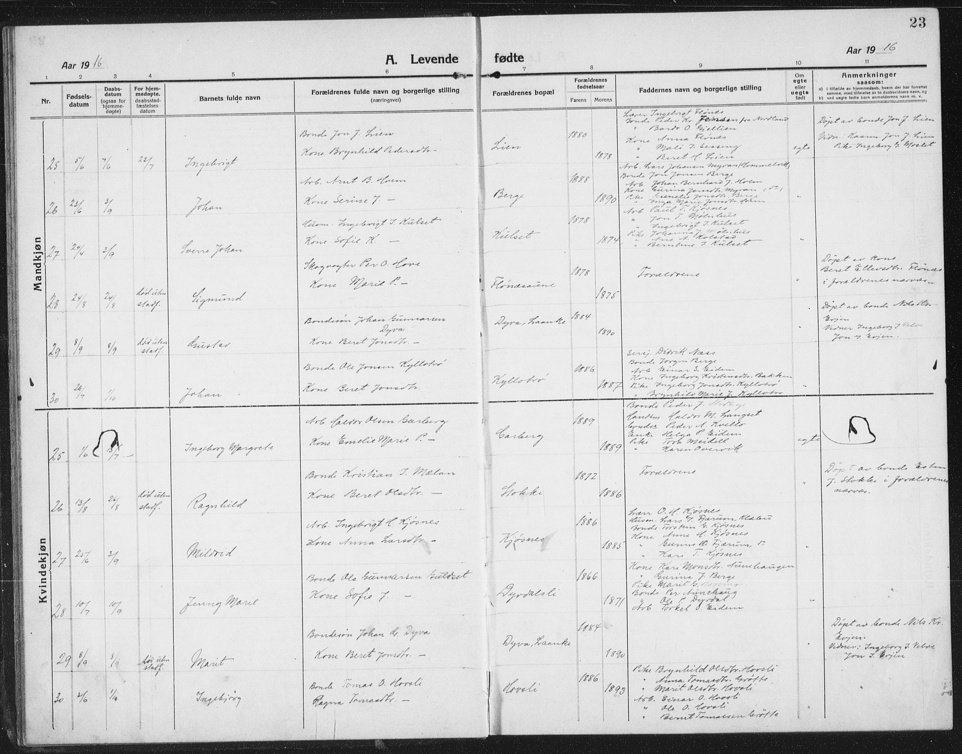 Ministerialprotokoller, klokkerbøker og fødselsregistre - Sør-Trøndelag, AV/SAT-A-1456/695/L1158: Parish register (copy) no. 695C09, 1913-1940, p. 23