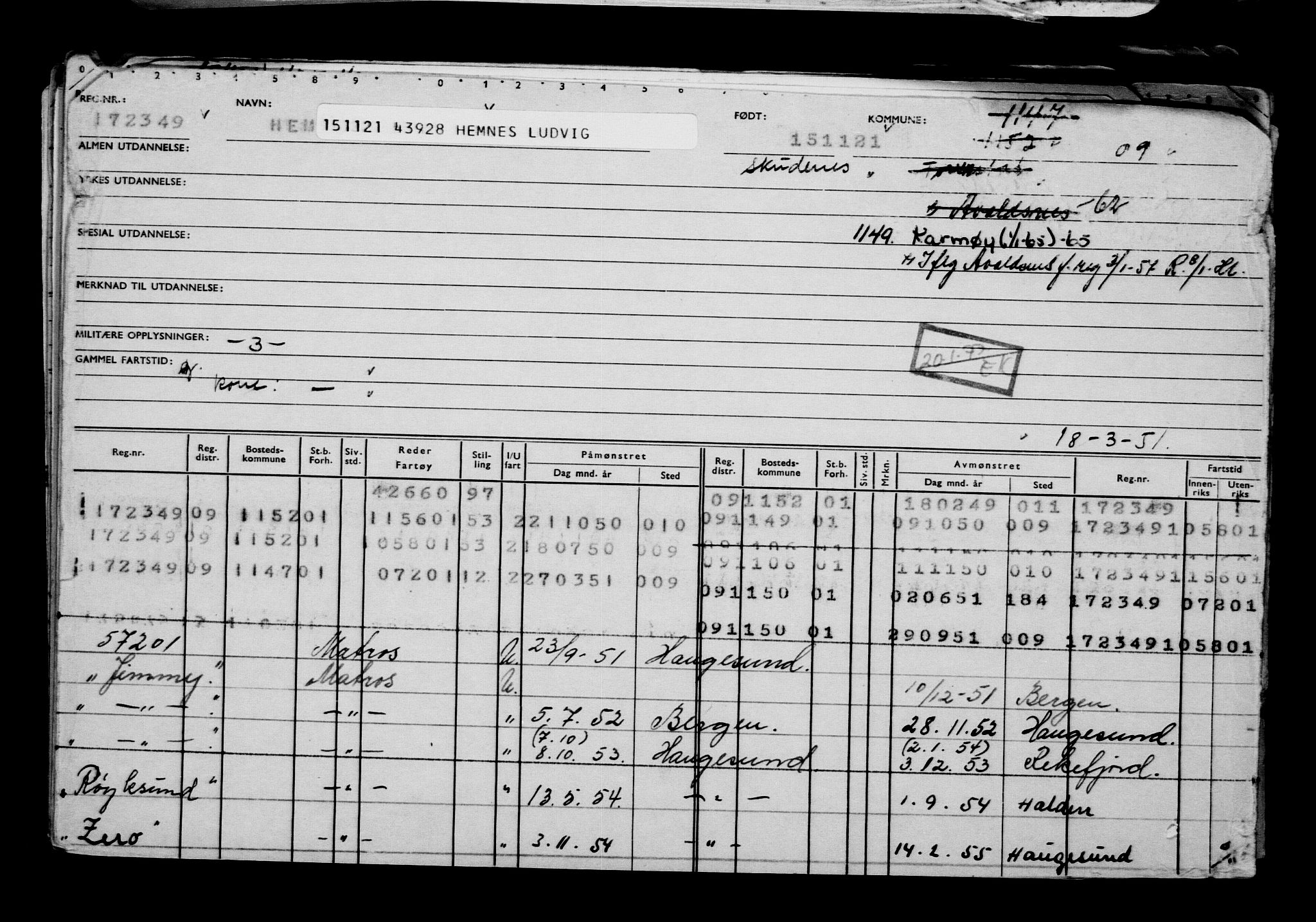 Direktoratet for sjømenn, RA/S-3545/G/Gb/L0200: Hovedkort, 1921, p. 12