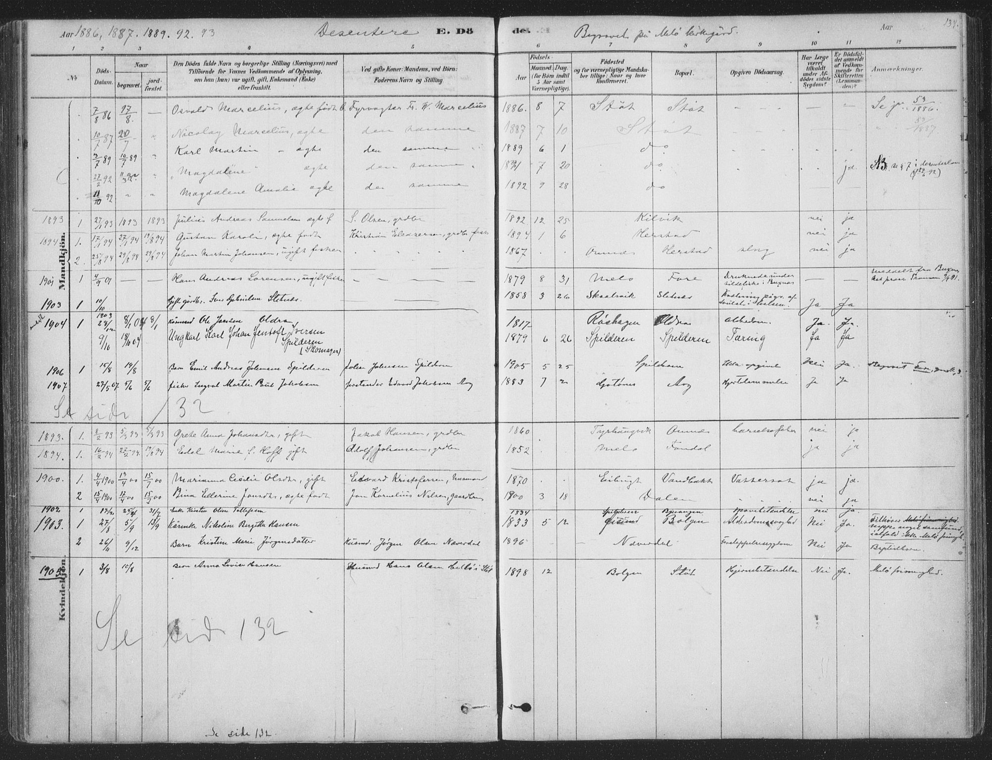 Ministerialprotokoller, klokkerbøker og fødselsregistre - Nordland, AV/SAT-A-1459/843/L0627: Parish register (official) no. 843A02, 1878-1908, p. 134