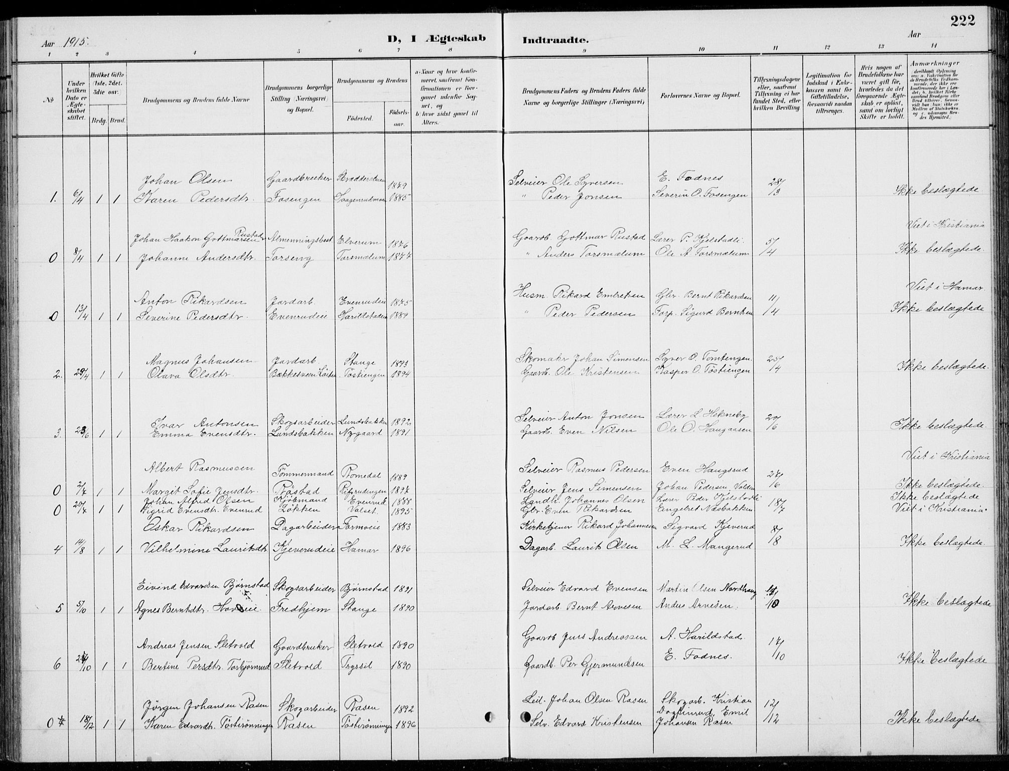 Romedal prestekontor, AV/SAH-PREST-004/L/L0013: Parish register (copy) no. 13, 1896-1937, p. 222