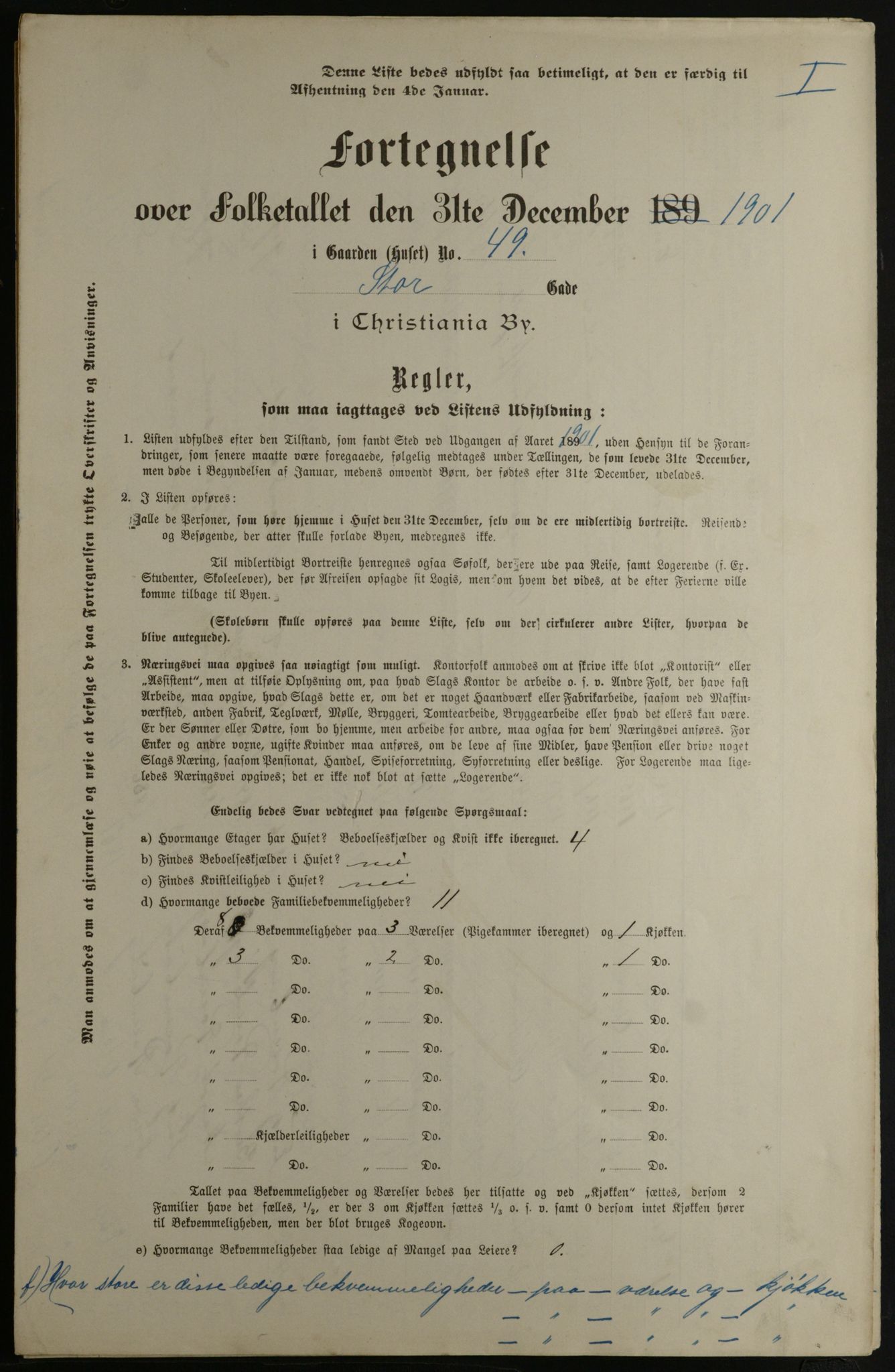 OBA, Municipal Census 1901 for Kristiania, 1901, p. 15911