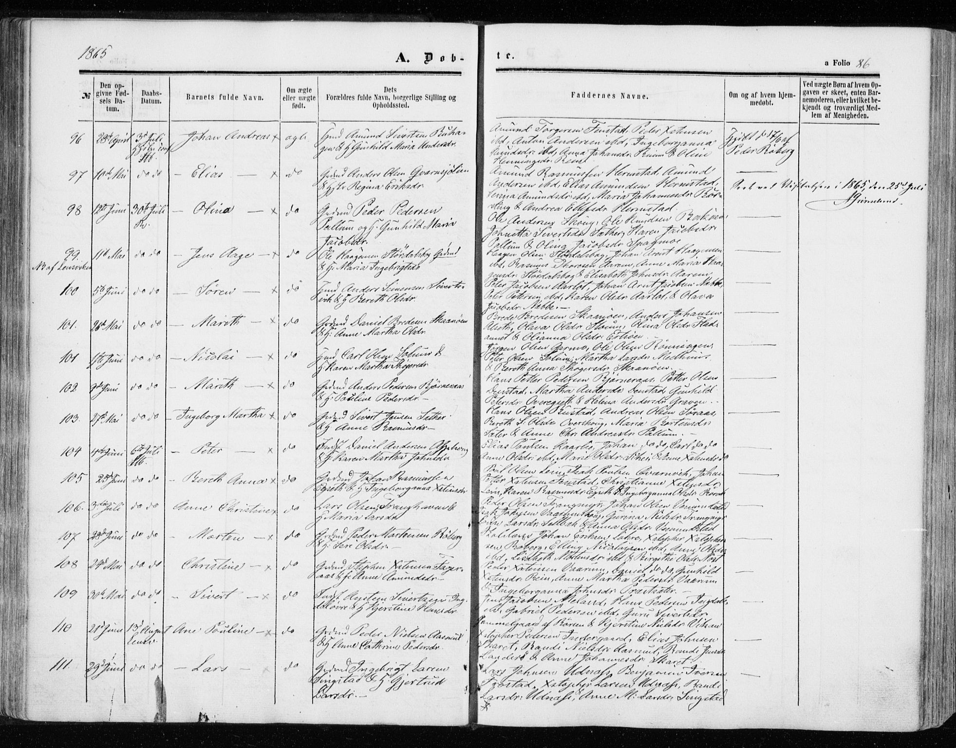 Ministerialprotokoller, klokkerbøker og fødselsregistre - Sør-Trøndelag, SAT/A-1456/646/L0612: Parish register (official) no. 646A10, 1858-1869, p. 86