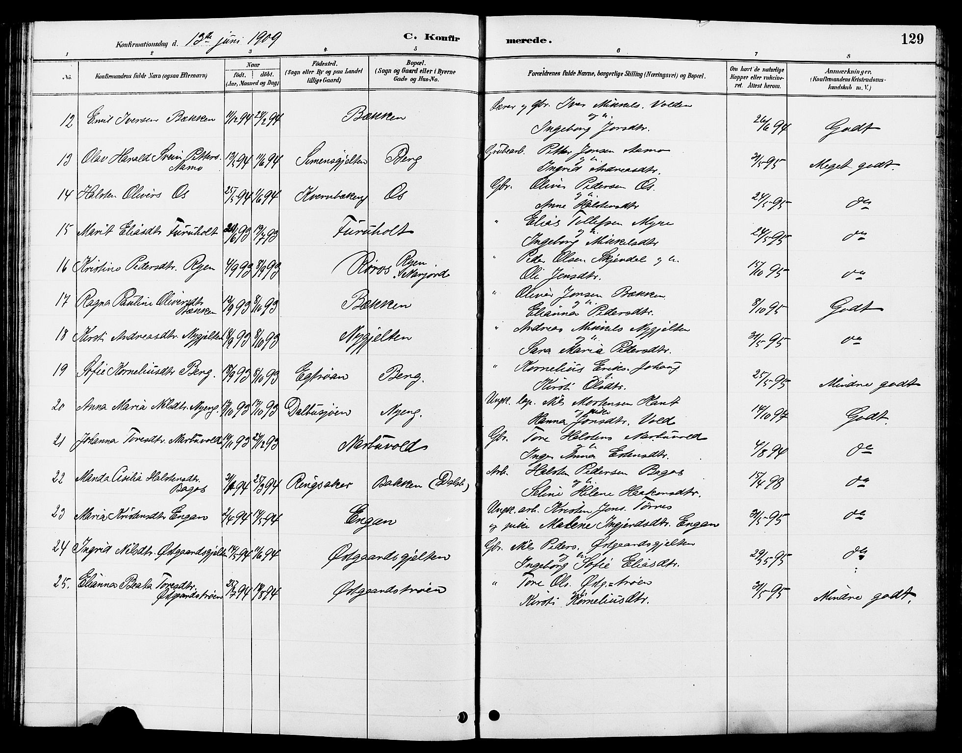 Tolga prestekontor, AV/SAH-PREST-062/L/L0008: Parish register (copy) no. 8, 1887-1912, p. 129