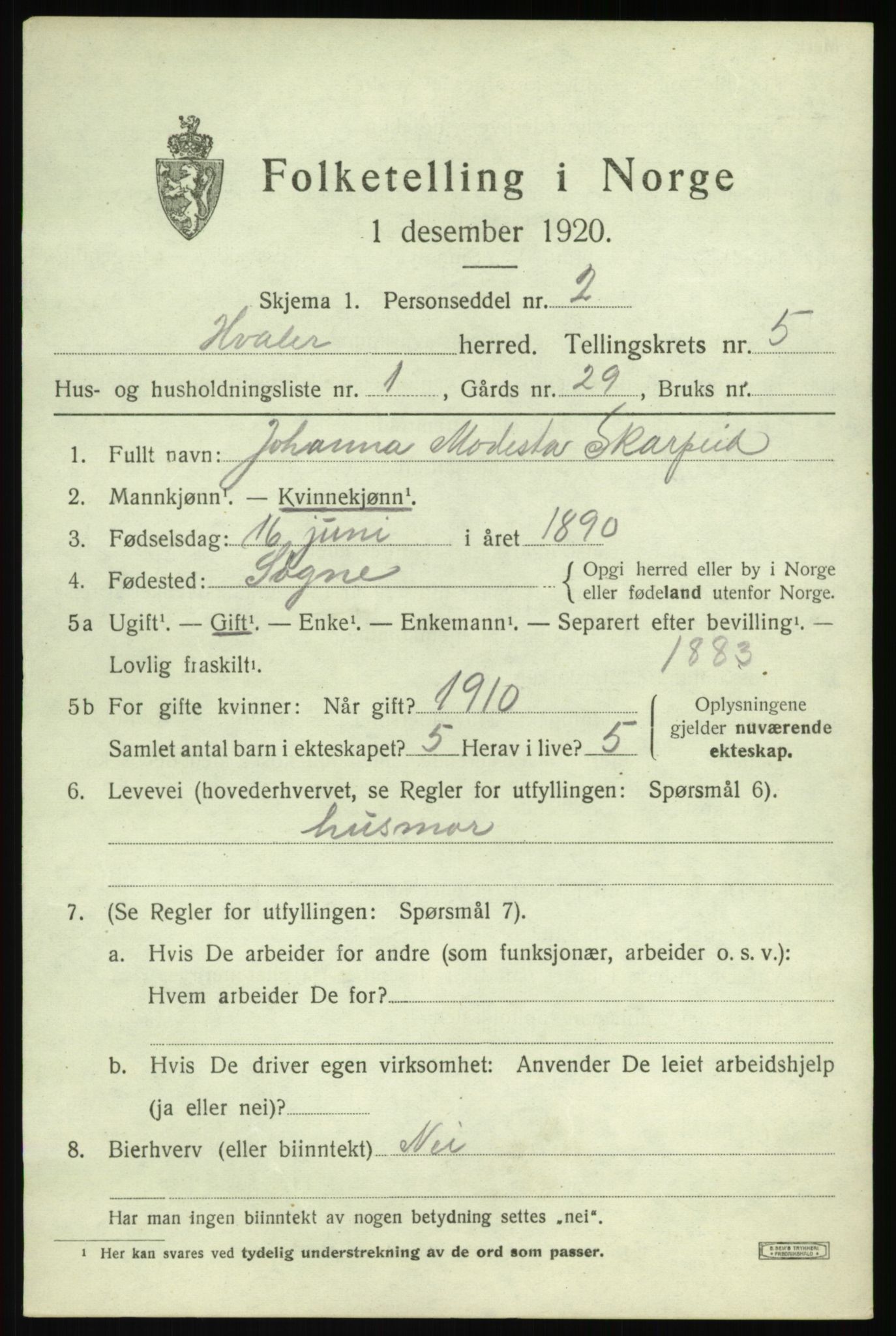 SAO, 1920 census for Hvaler, 1920, p. 5126