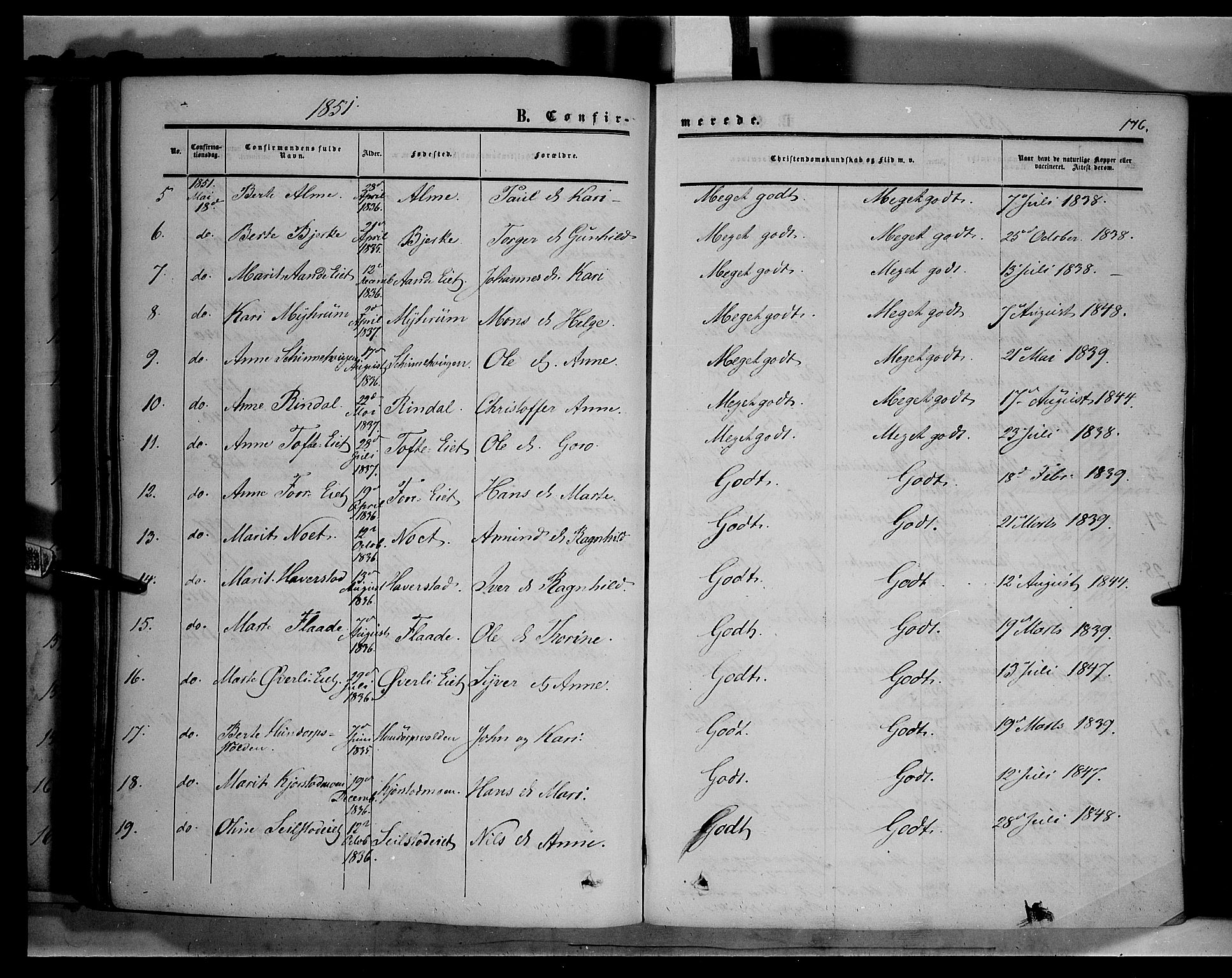 Sør-Fron prestekontor, SAH/PREST-010/H/Ha/Haa/L0001: Parish register (official) no. 1, 1849-1863, p. 176