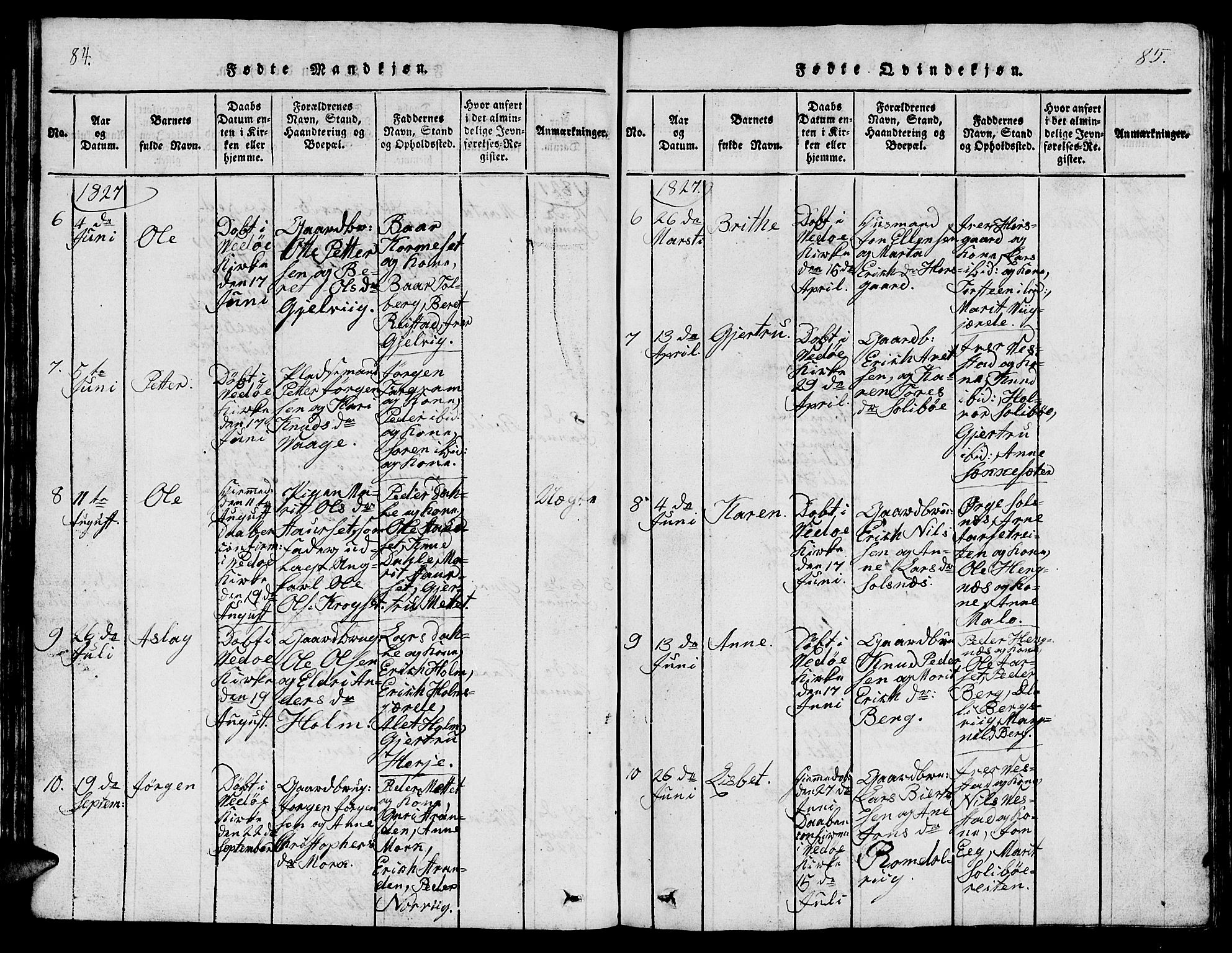 Ministerialprotokoller, klokkerbøker og fødselsregistre - Møre og Romsdal, AV/SAT-A-1454/547/L0610: Parish register (copy) no. 547C01, 1818-1839, p. 84-85