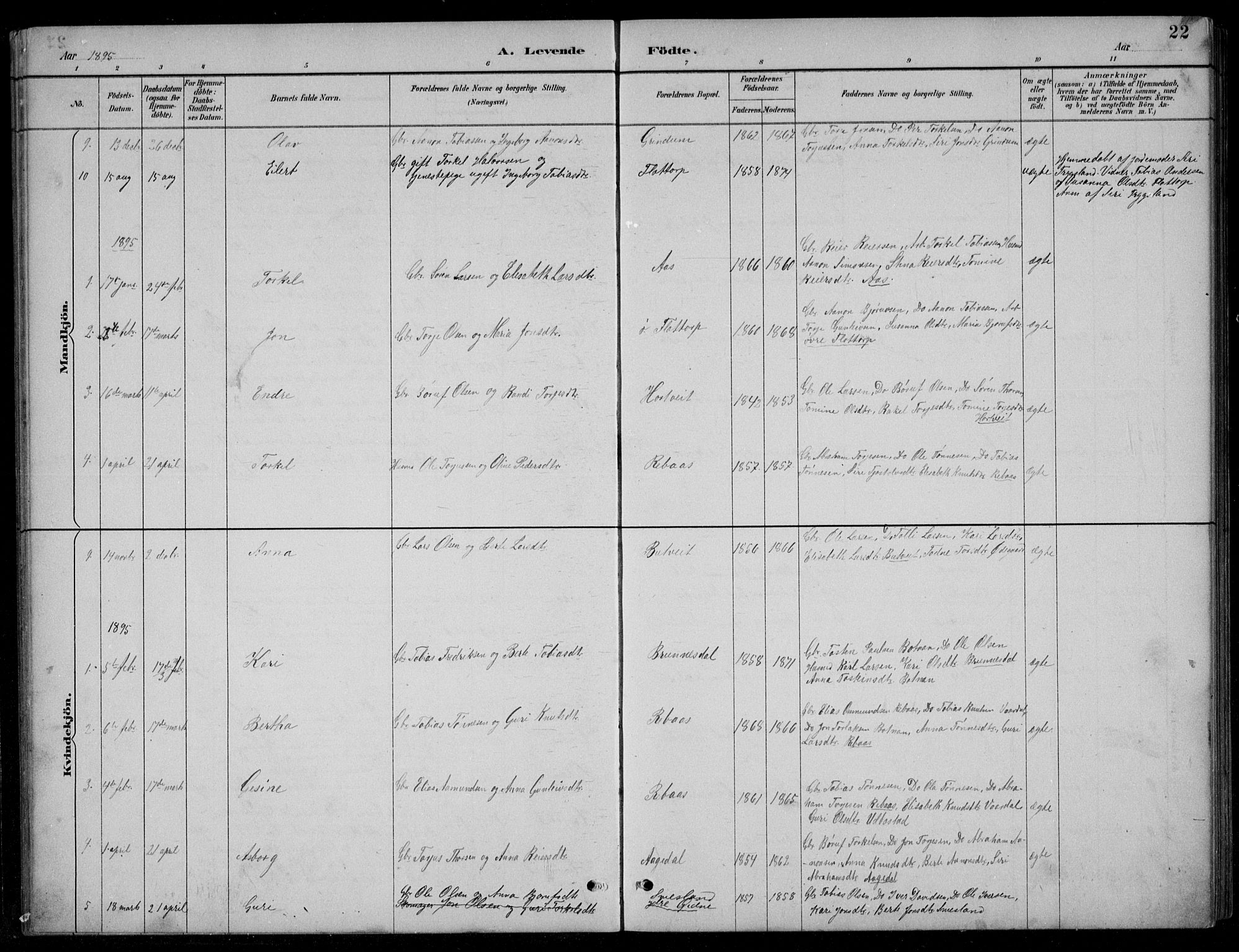 Bjelland sokneprestkontor, SAK/1111-0005/F/Fb/Fbc/L0003: Parish register (copy) no. B 3, 1887-1924, p. 22