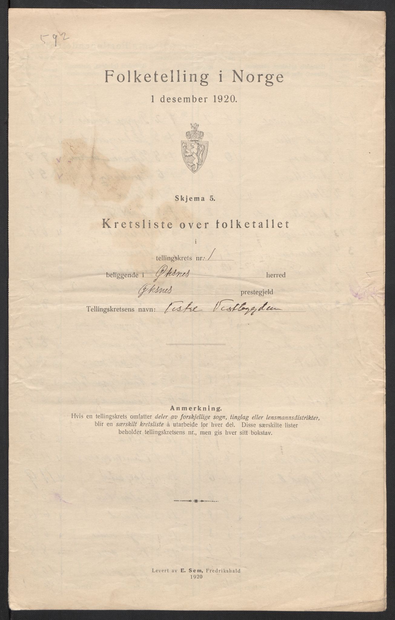 SAT, 1920 census for Øksnes, 1920, p. 6