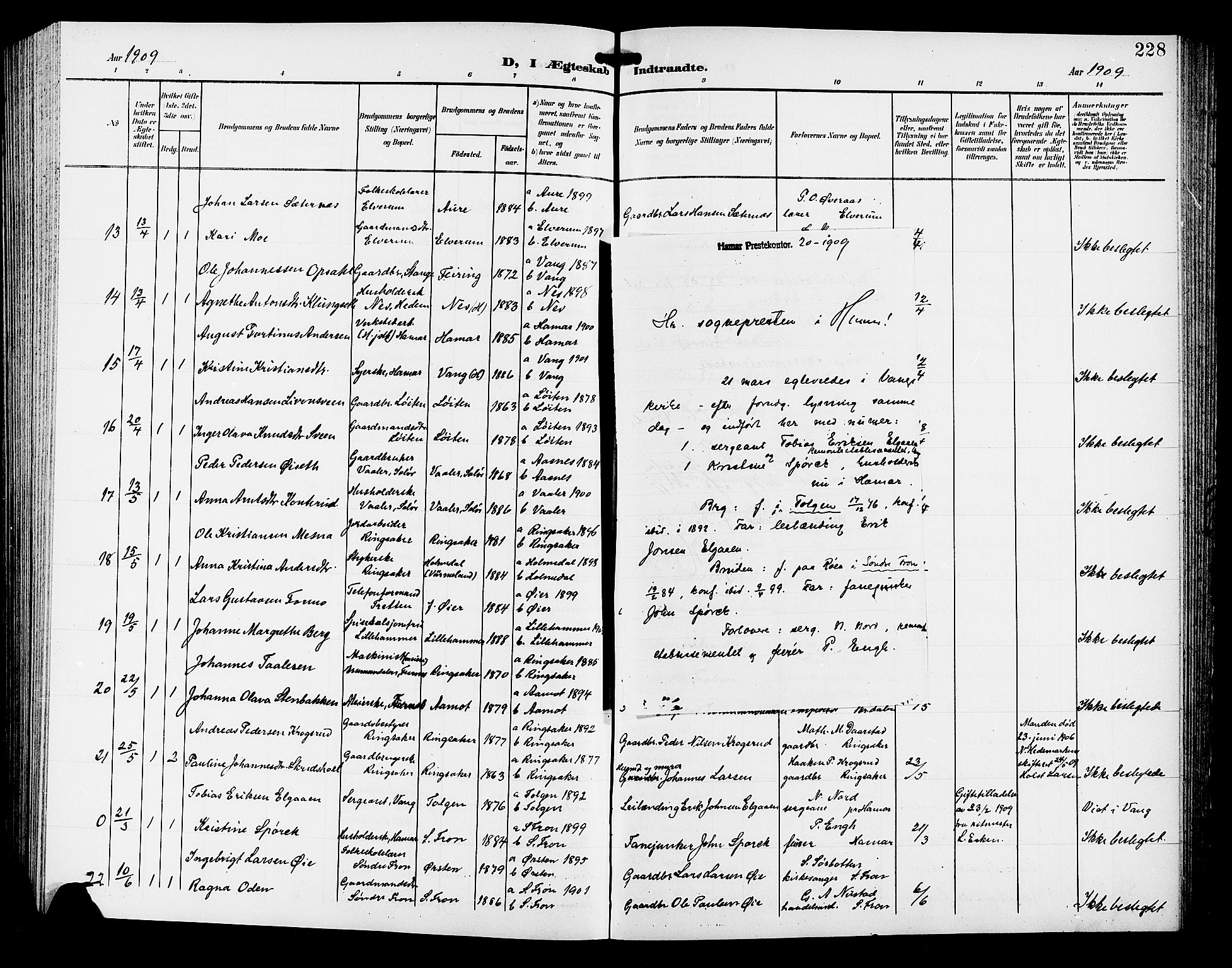 Hamar prestekontor, SAH/DOMPH-002/H/Ha/Hab/L0001: Parish register (copy) no. 1, 1899-1914, p. 228