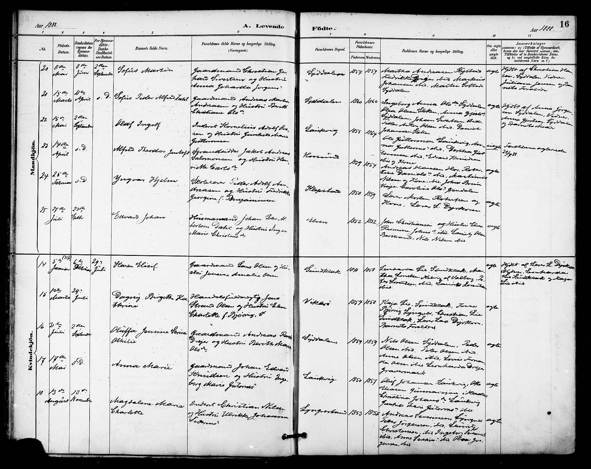 Ministerialprotokoller, klokkerbøker og fødselsregistre - Nordland, SAT/A-1459/876/L1097: Parish register (official) no. 876A03, 1886-1896, p. 16