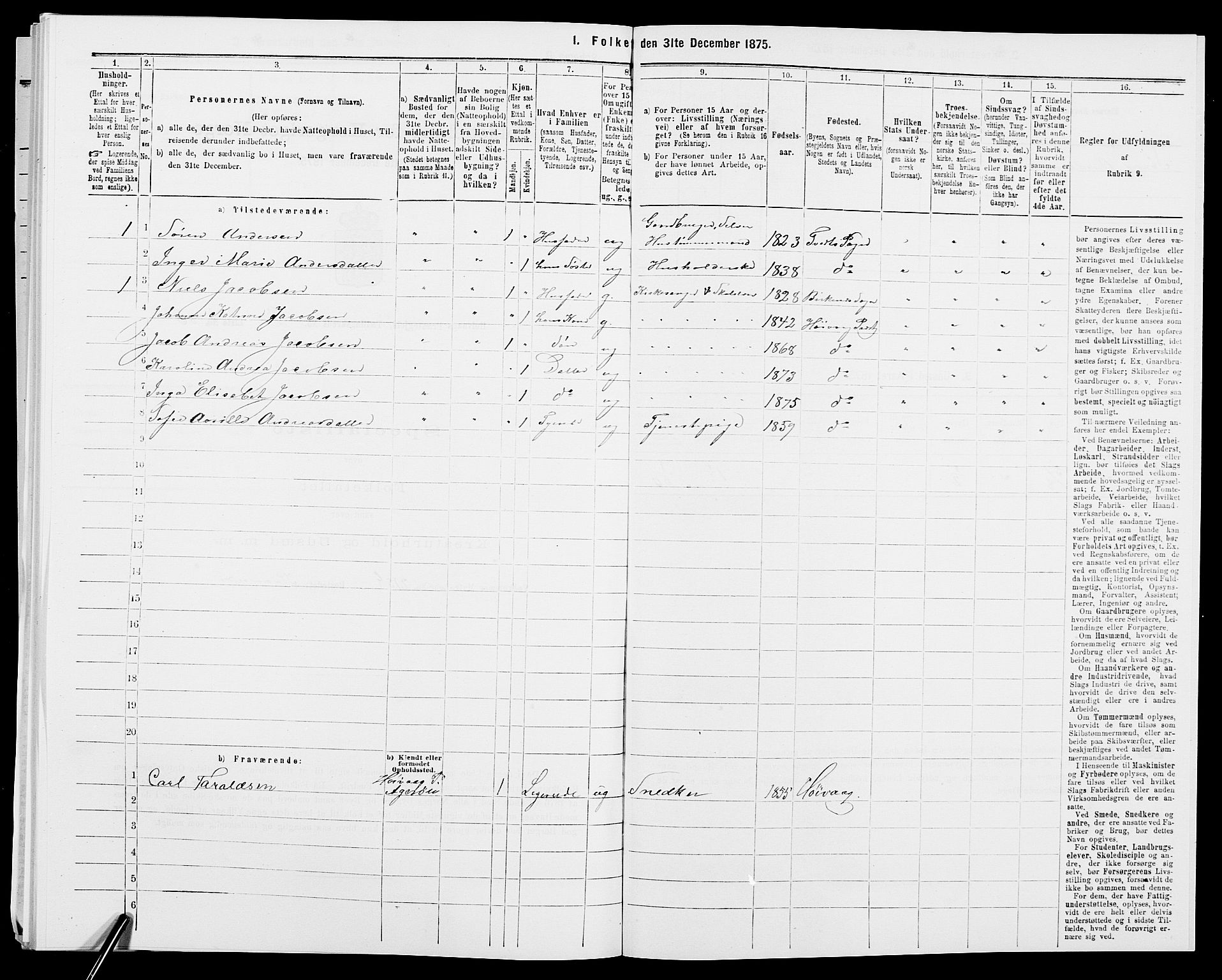 SAK, 1875 census for 0927P Høvåg, 1875, p. 343