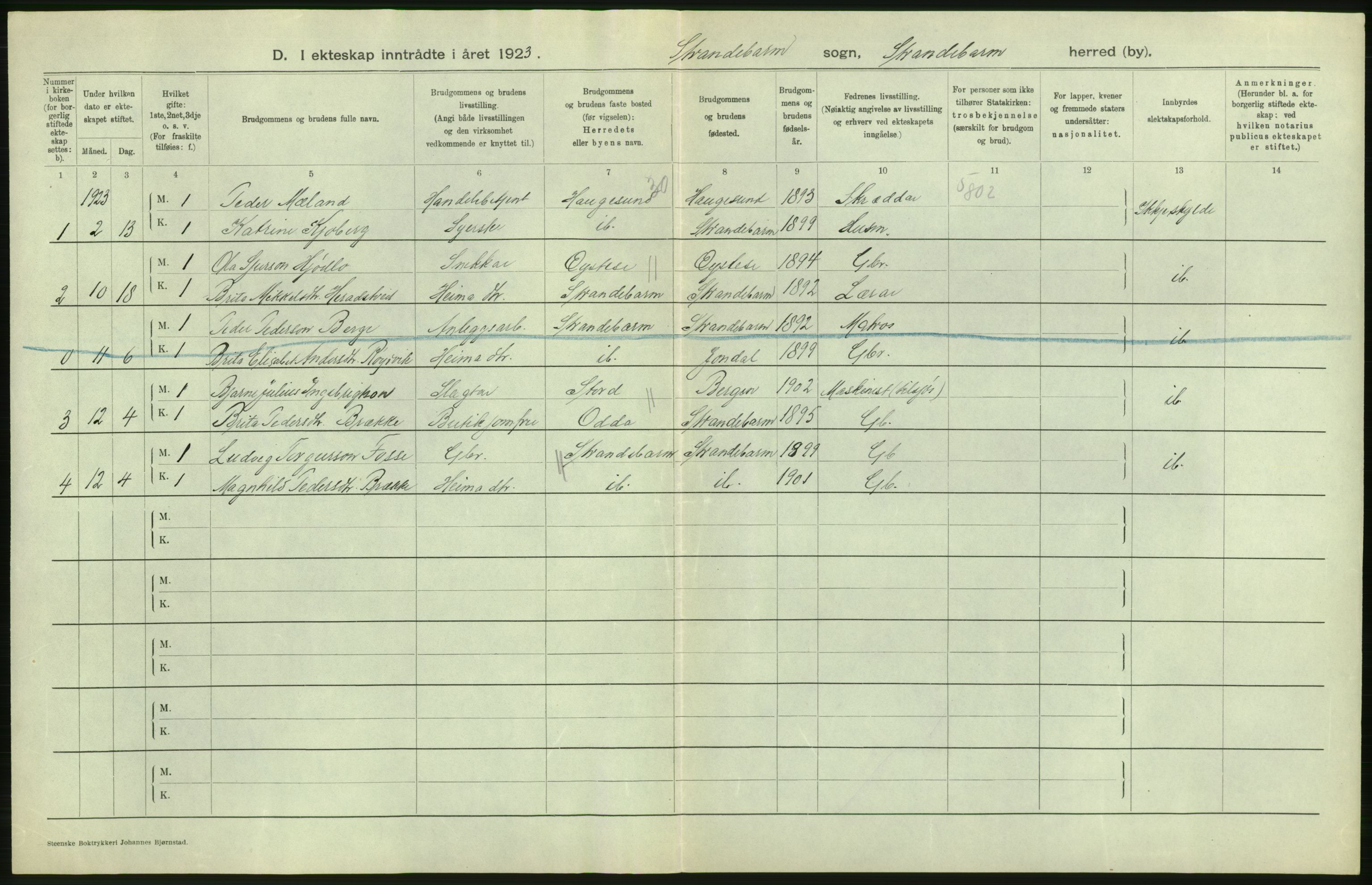 Statistisk sentralbyrå, Sosiodemografiske emner, Befolkning, RA/S-2228/D/Df/Dfc/Dfcc/L0027: Hordaland fylke: Gifte, døde, dødfødte. Bygder, 1923, p. 234