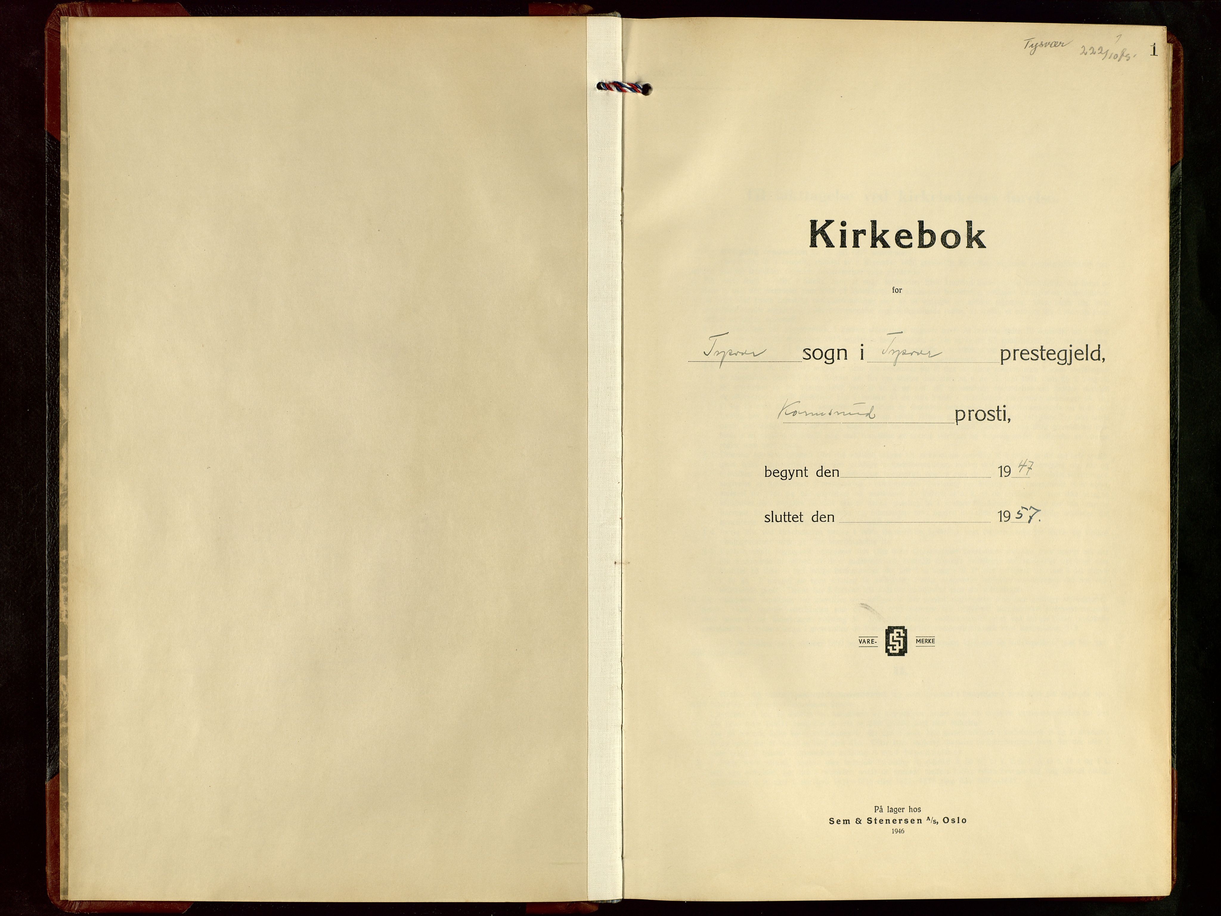 Tysvær sokneprestkontor, SAST/A -101864/H/Ha/Hab/L0008: Parish register (copy) no. B 8, 1947-1957, p. 1