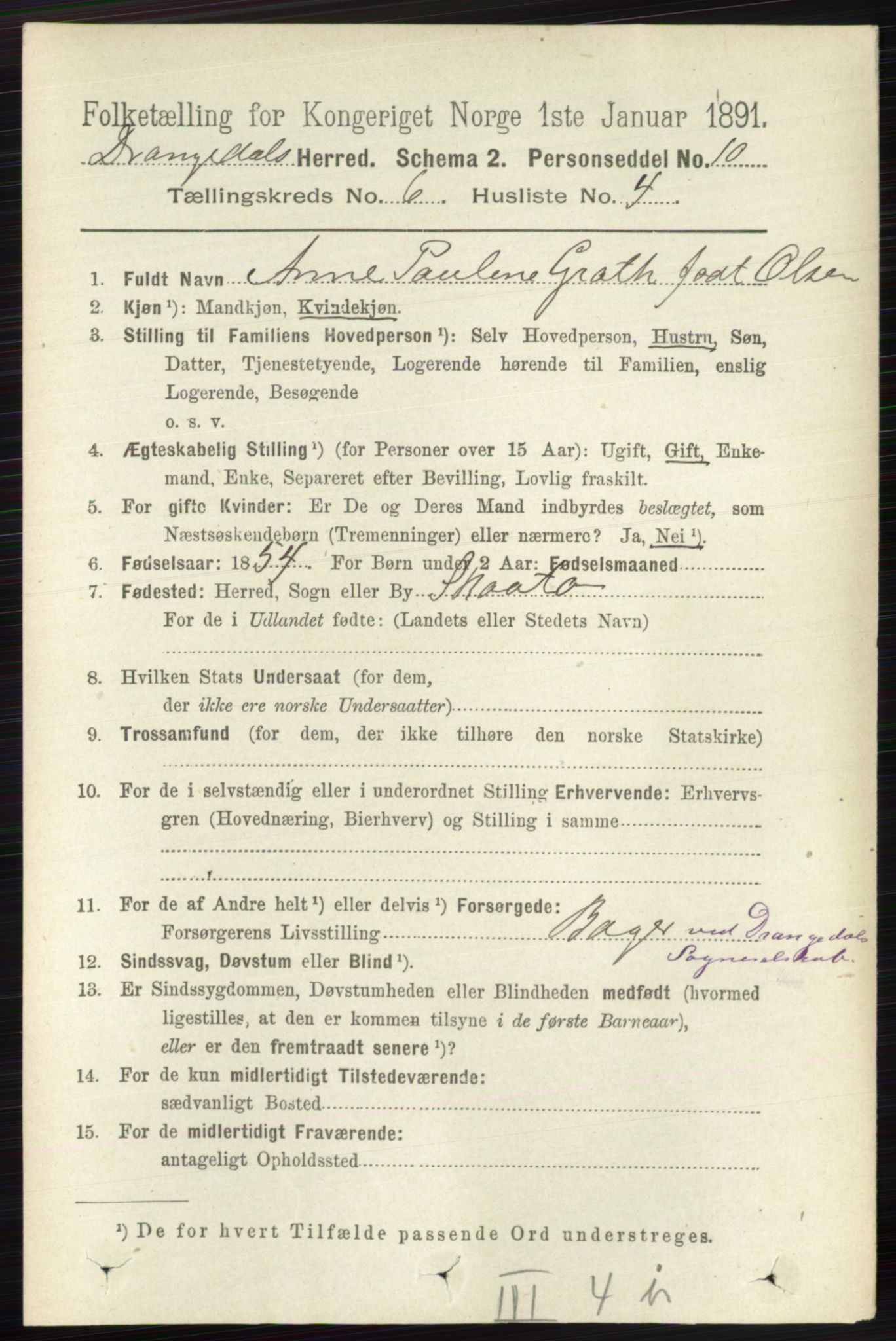 RA, 1891 census for 0817 Drangedal, 1891, p. 2016