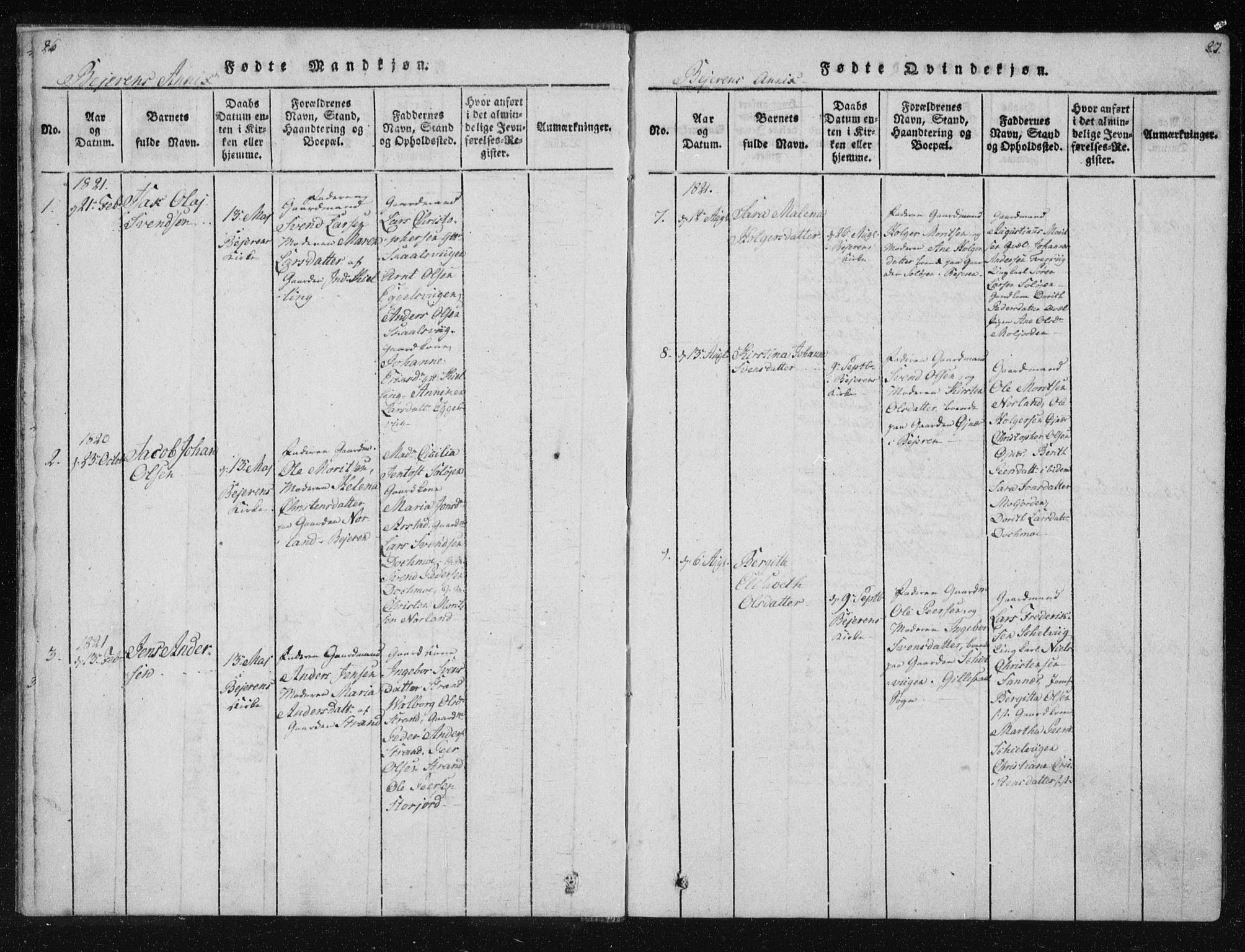 Ministerialprotokoller, klokkerbøker og fødselsregistre - Nordland, SAT/A-1459/805/L0096: Parish register (official) no. 805A03, 1820-1837, p. 26-27