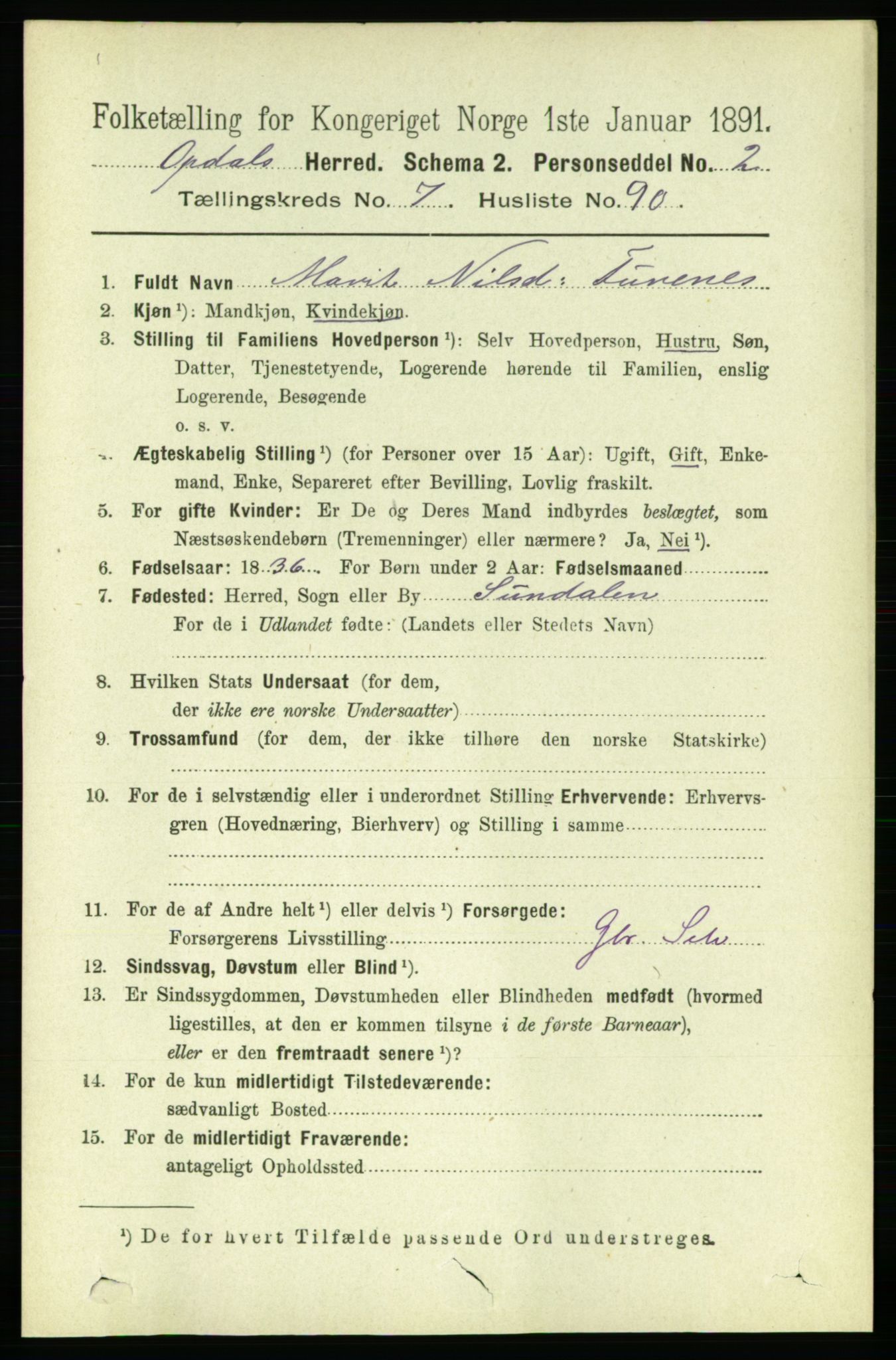 RA, 1891 census for 1634 Oppdal, 1891, p. 4039