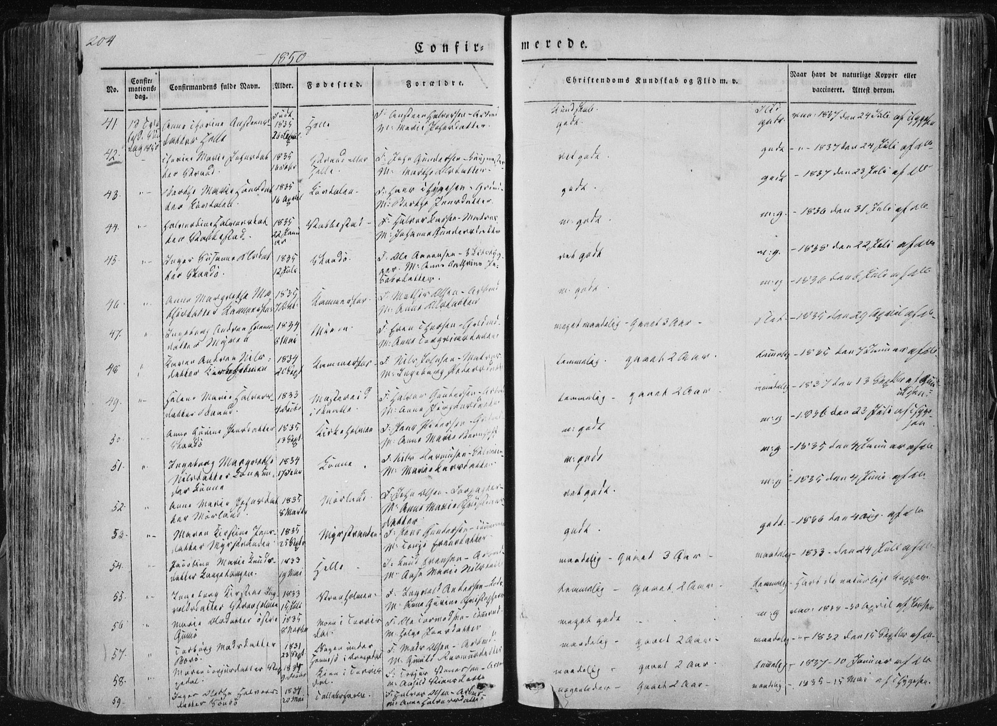 Sannidal kirkebøker, SAKO/A-296/F/Fa/L0007: Parish register (official) no. 7, 1831-1854, p. 204