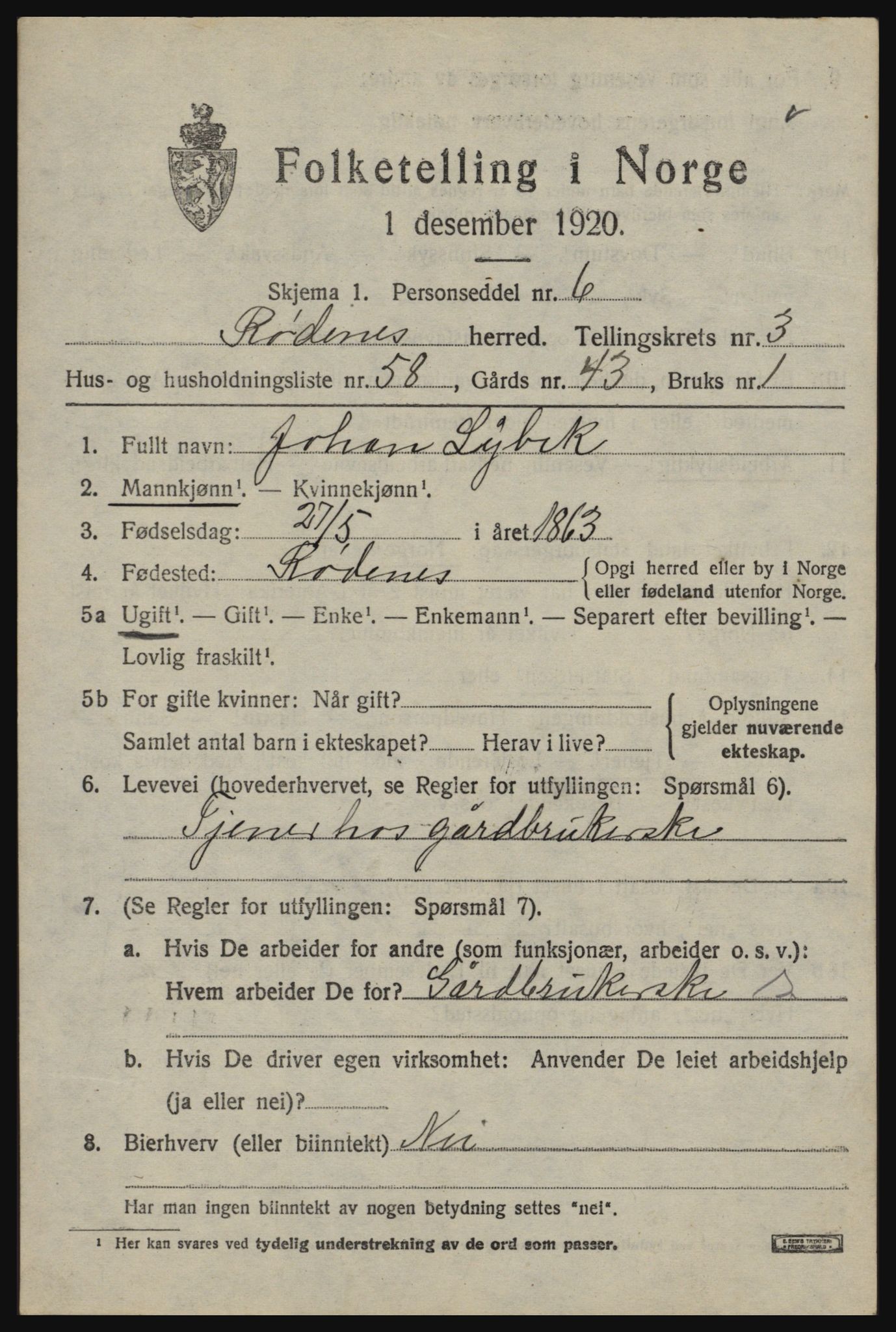 SAO, 1920 census for Rødenes, 1920, p. 2350