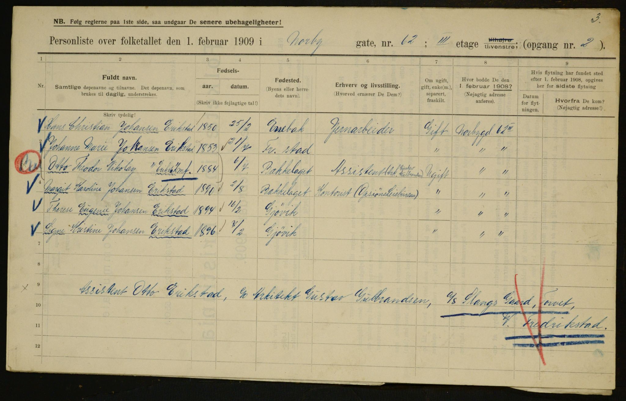 OBA, Municipal Census 1909 for Kristiania, 1909, p. 65316