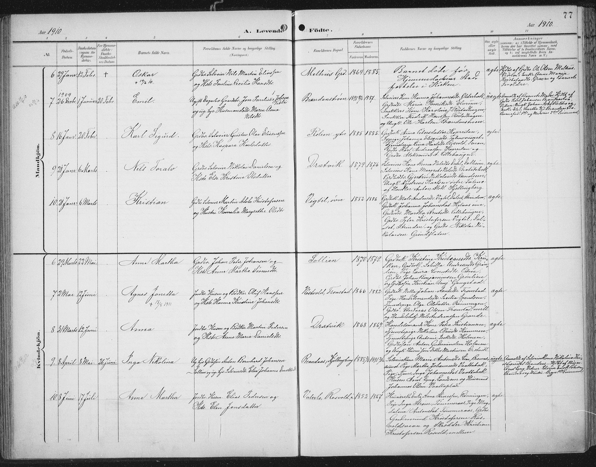 Ministerialprotokoller, klokkerbøker og fødselsregistre - Nord-Trøndelag, AV/SAT-A-1458/701/L0011: Parish register (official) no. 701A11, 1899-1915, p. 77