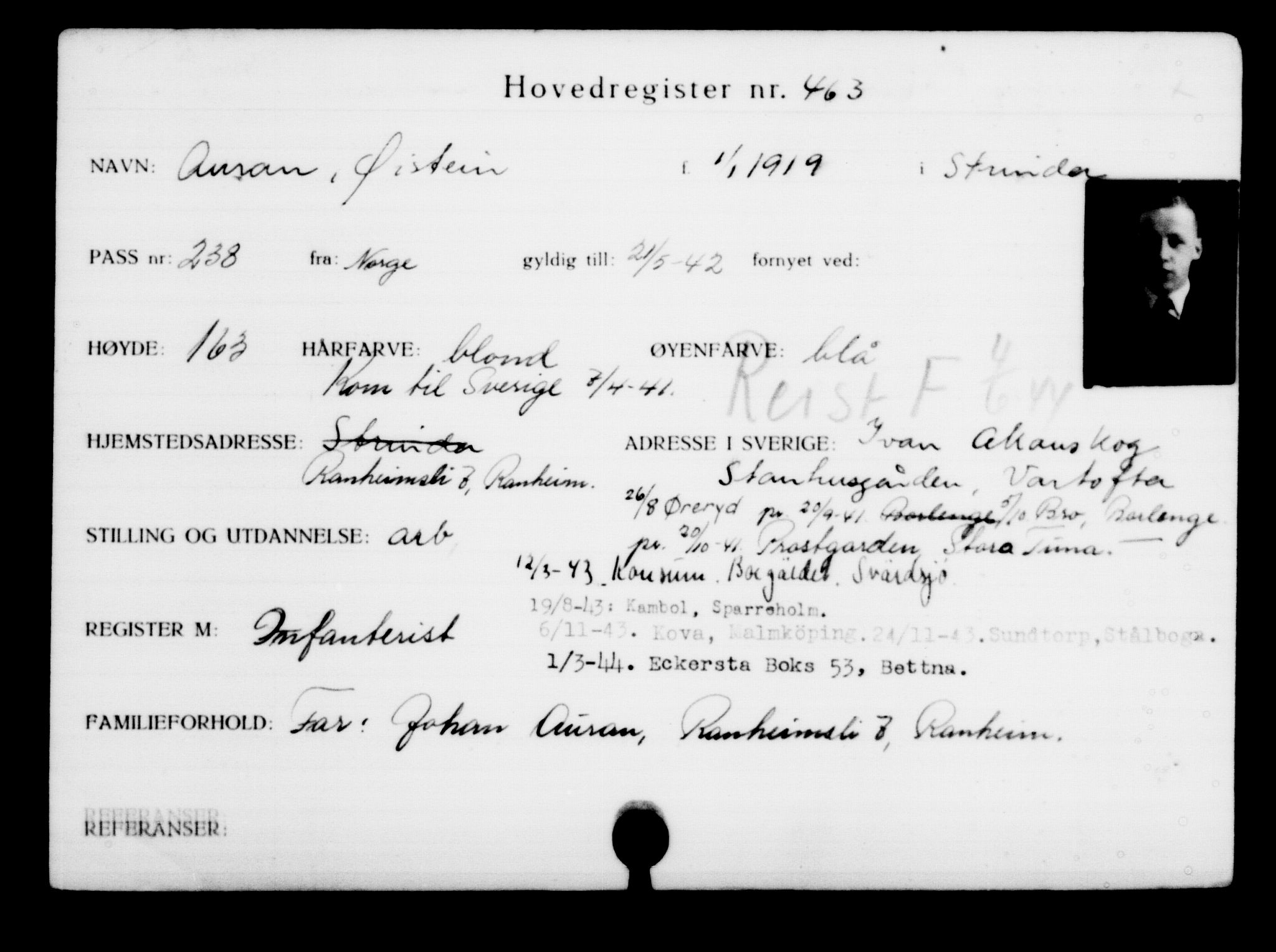 Utenriksstasjonene, Legasjonen i Stockholm, Flyktningkontoret, AV/RA-S-6753/V/Va/L0001: Kjesäterkartoteket, flyktninger med registreringsnr. 1-1000, 1940-1945, p. 720