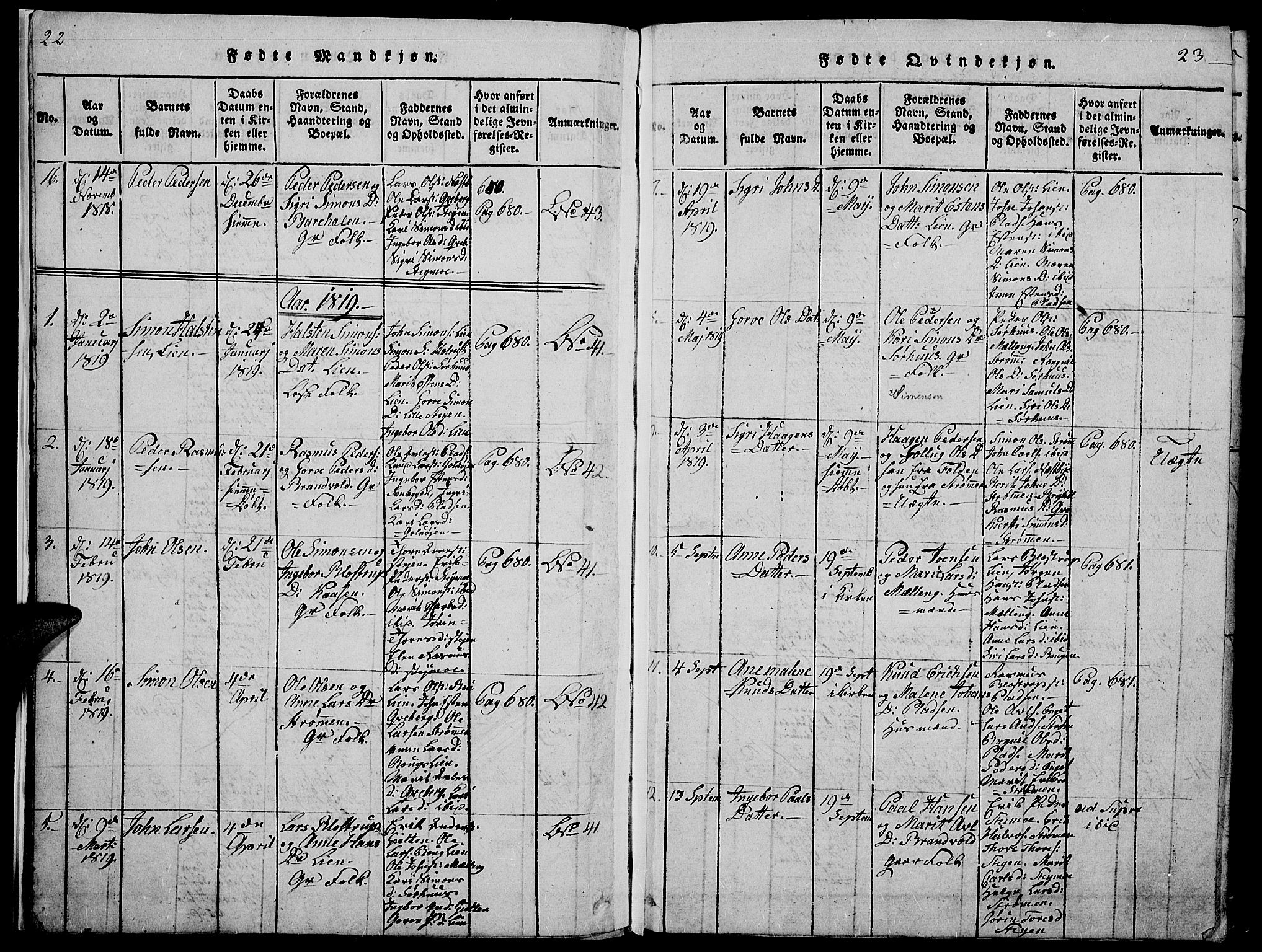 Tynset prestekontor, SAH/PREST-058/H/Ha/Hab/L0002: Parish register (copy) no. 2, 1814-1862, p. 22-23