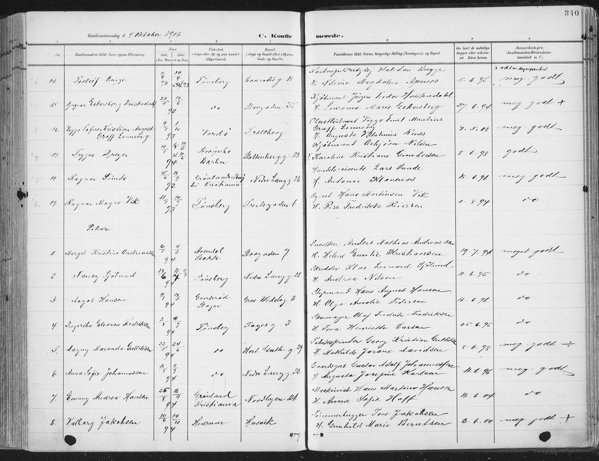 Tønsberg kirkebøker, SAKO/A-330/F/Fa/L0014: Parish register (official) no. I 14, 1900-1913, p. 340