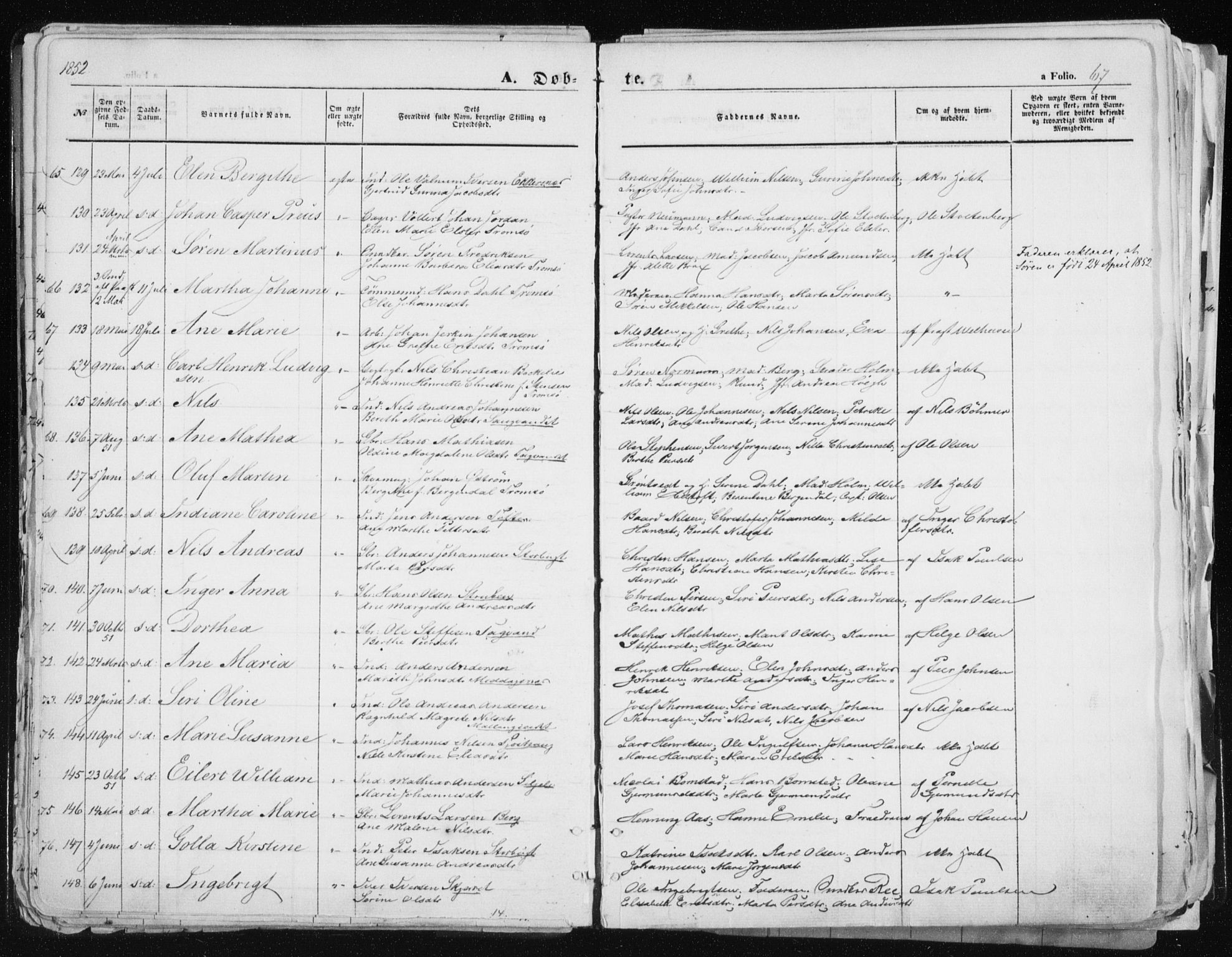 Tromsø sokneprestkontor/stiftsprosti/domprosti, SATØ/S-1343/G/Ga/L0010kirke: Parish register (official) no. 10, 1848-1855, p. 67
