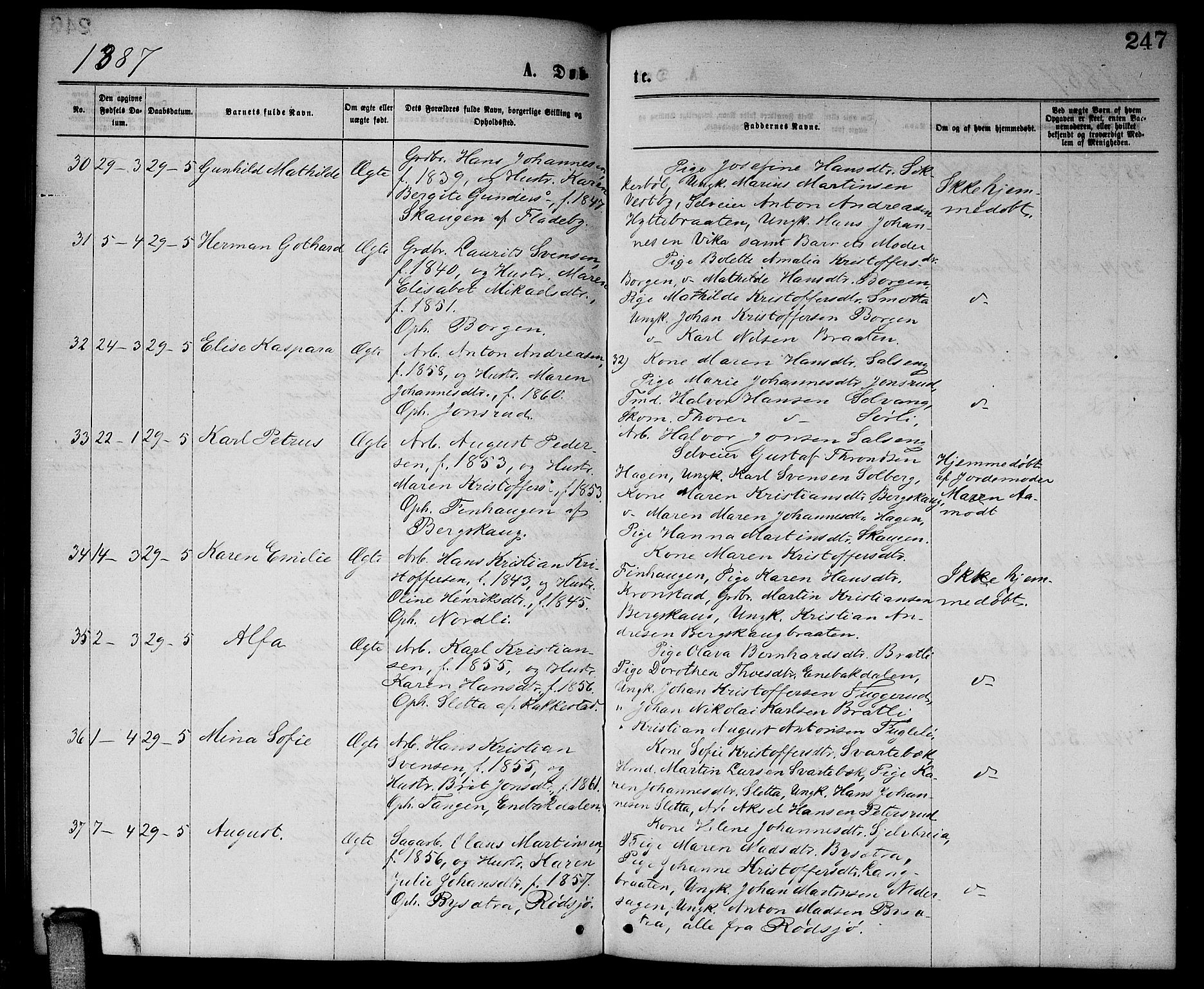 Enebakk prestekontor Kirkebøker, AV/SAO-A-10171c/G/Ga/L0005: Parish register (copy) no. I 5, 1867-1888, p. 247