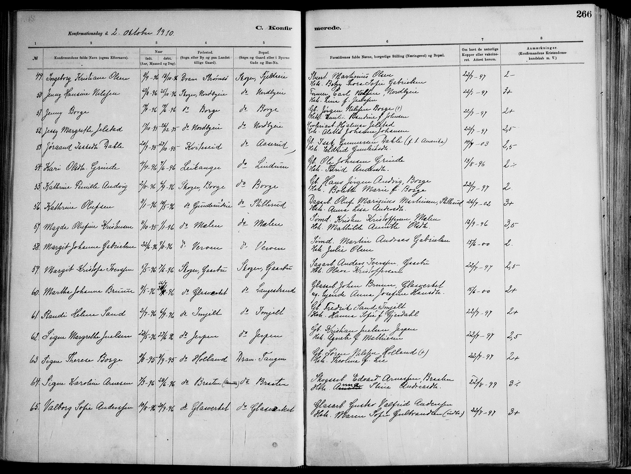 Skoger kirkebøker, AV/SAKO-A-59/F/Fa/L0006: Parish register (official) no. I 6, 1885-1910, p. 266