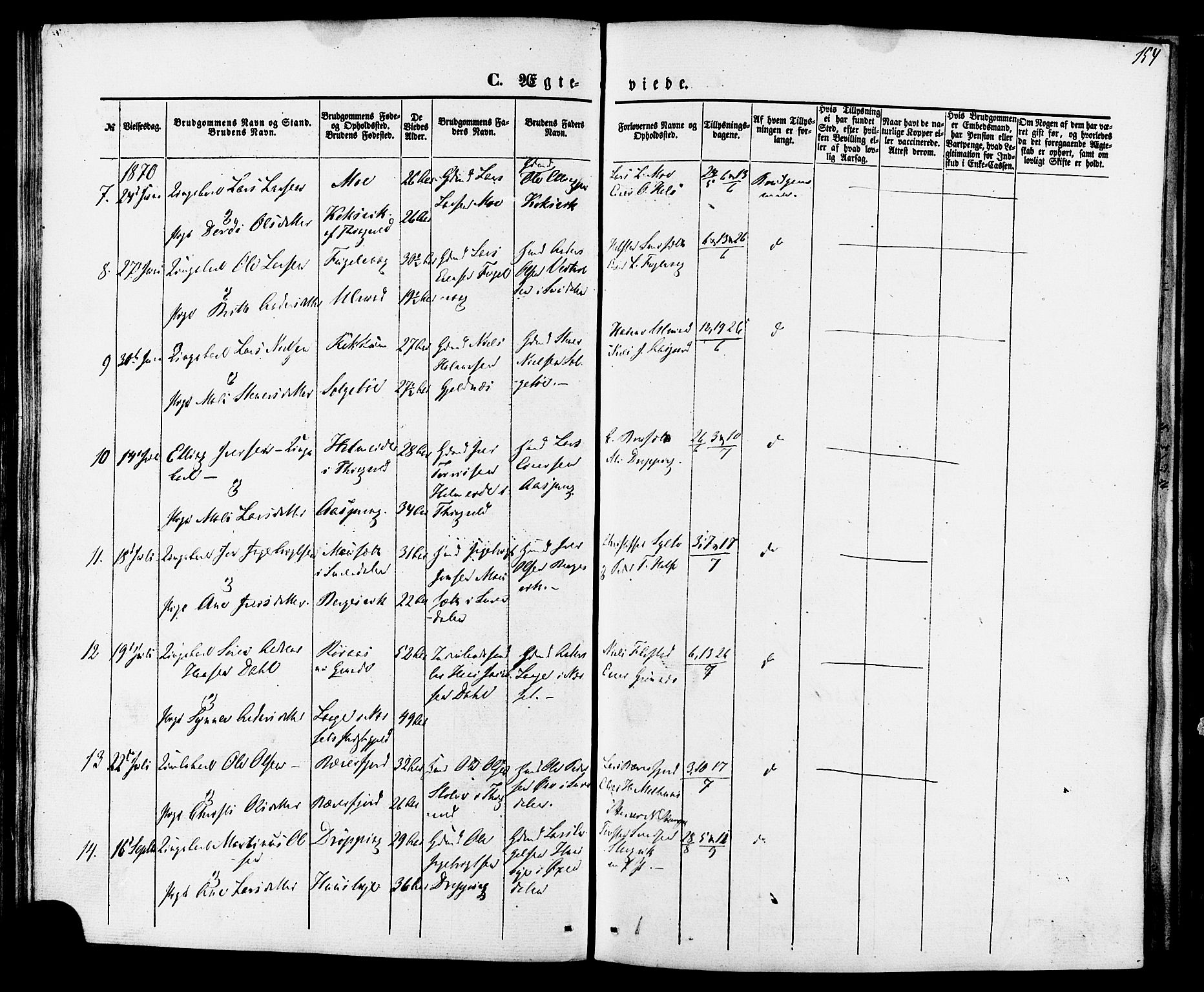 Ministerialprotokoller, klokkerbøker og fødselsregistre - Møre og Romsdal, AV/SAT-A-1454/592/L1027: Parish register (official) no. 592A05, 1865-1878, p. 154