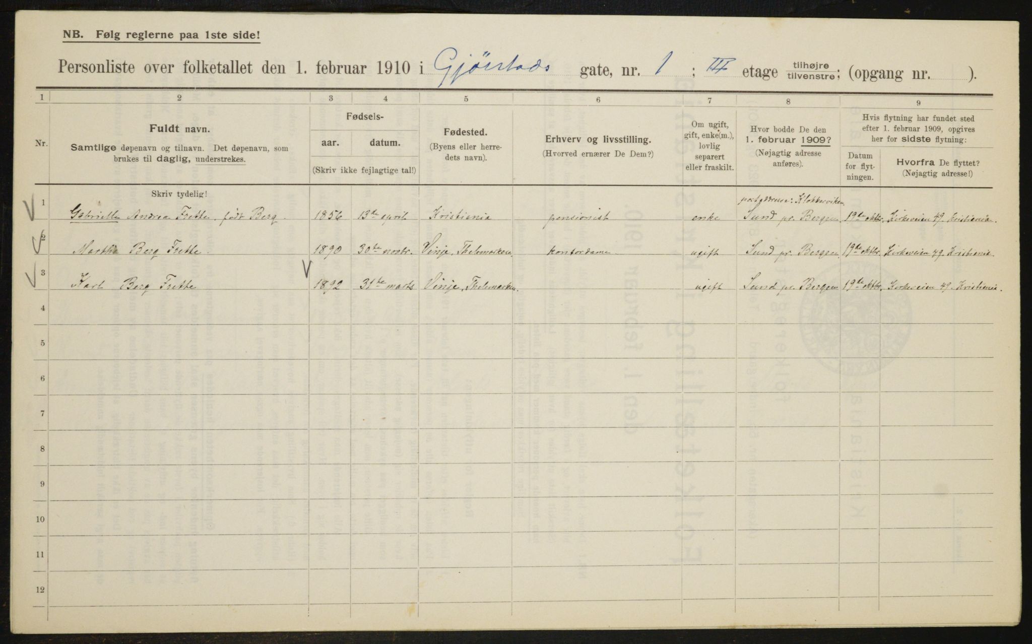 OBA, Municipal Census 1910 for Kristiania, 1910, p. 27835