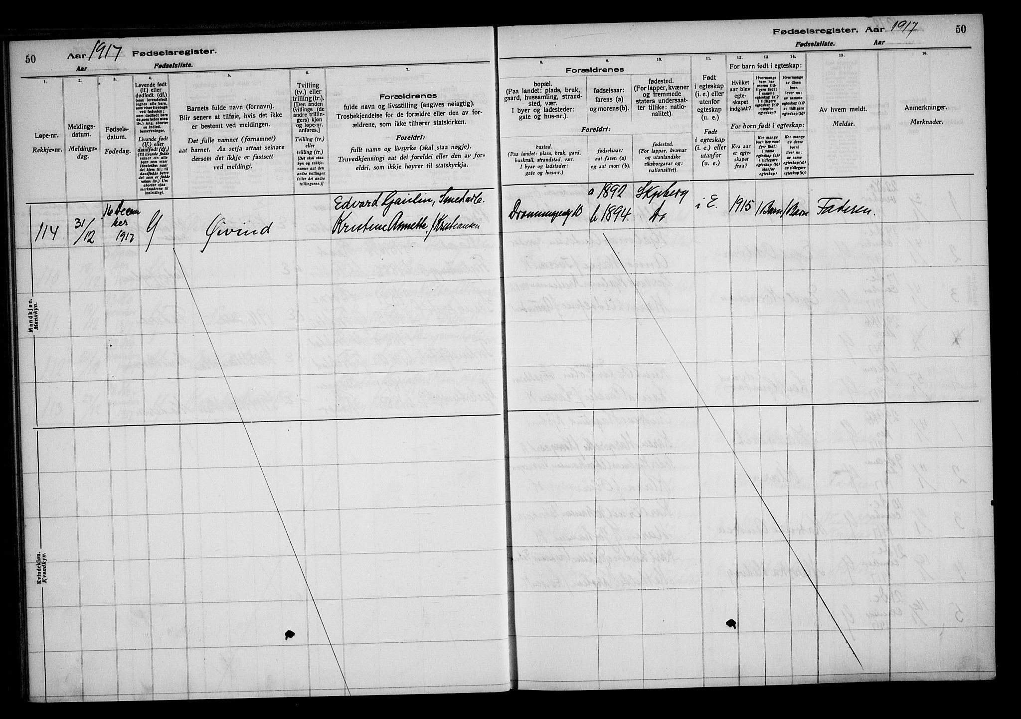 Fredrikstad domkirkes prestekontor Kirkebøker, AV/SAO-A-10906/J/*Ja/L0001: Birth register no. 1, 1916-1925, p. 50