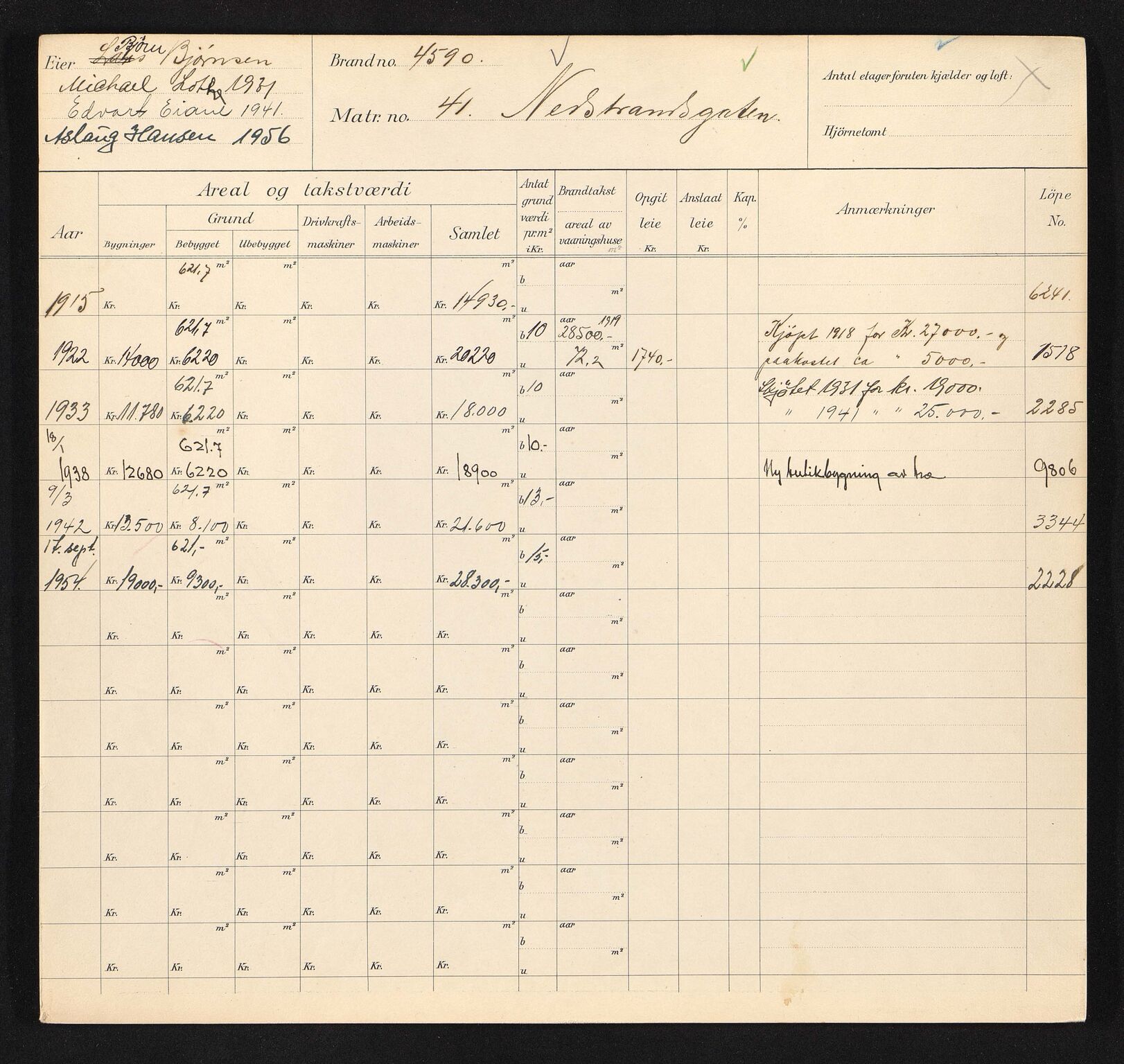 Stavanger kommune. Skattetakstvesenet, BYST/A-0440/F/Fa/Faa/L0032/0005: Skattetakstkort / Nedstrandsgata 41 - Nils Abels gate 13