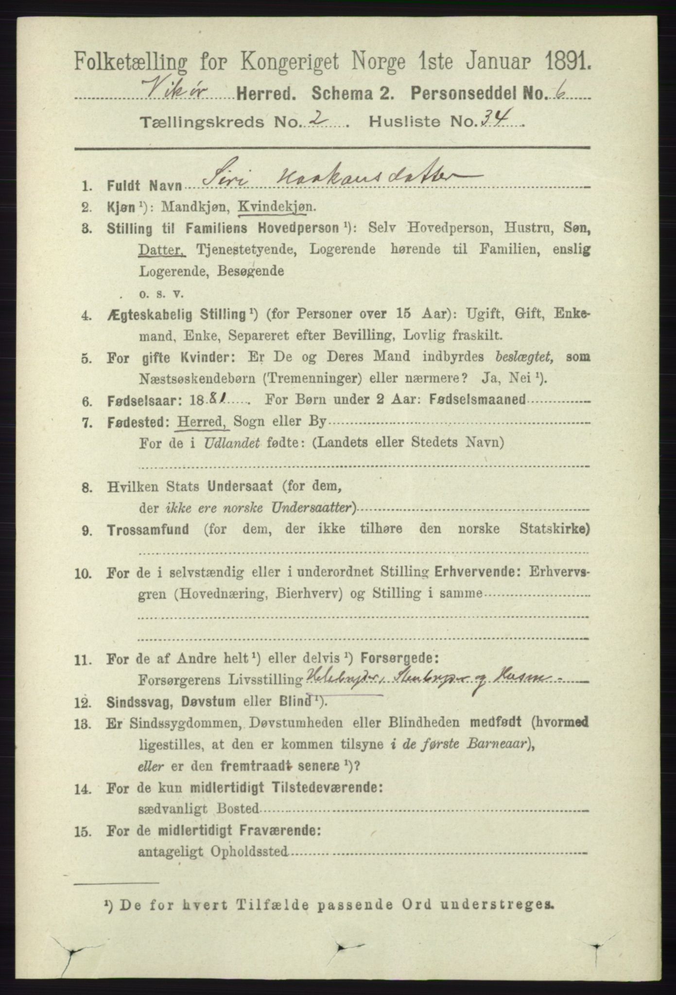 RA, 1891 census for 1238 Vikør, 1891, p. 688