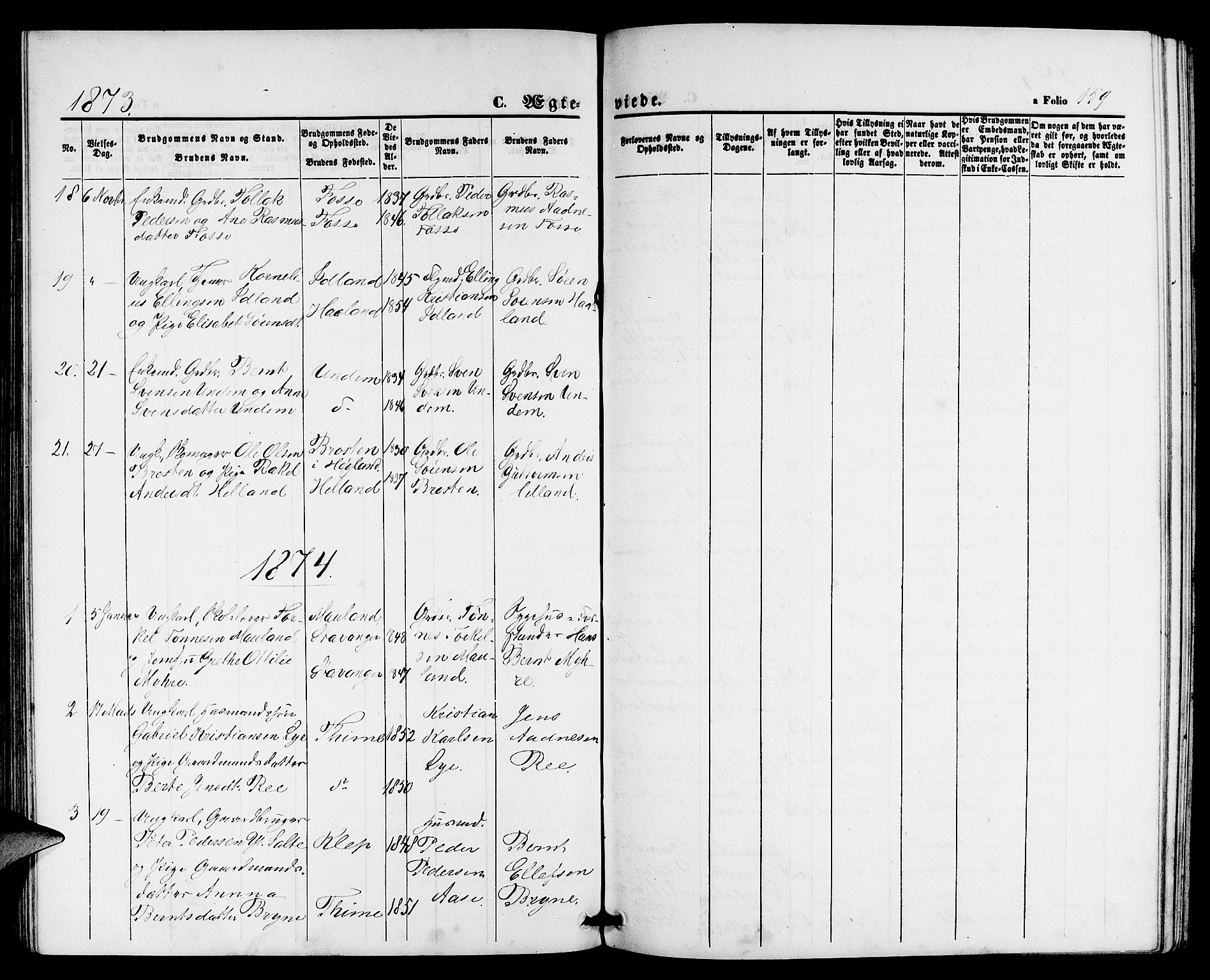 Lye sokneprestkontor, AV/SAST-A-101794/001/30BB/L0004: Parish register (copy) no. B 4, 1868-1878, p. 159