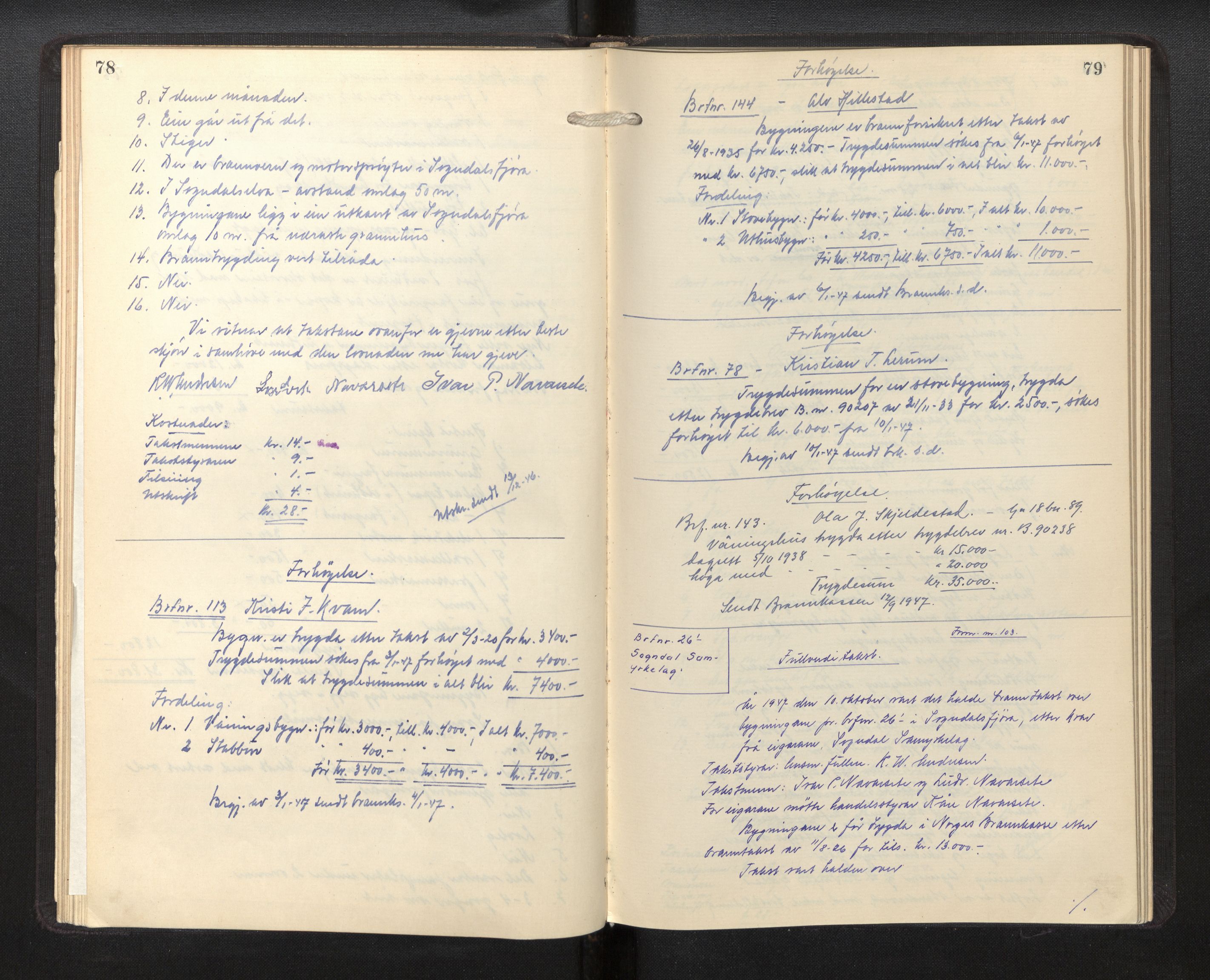 Lensmannen i Sogndal, AV/SAB-A-29901/0012/L0018: Branntakstprotokoll, Sogndalsfjøra, 1935-1955, p. 78-79