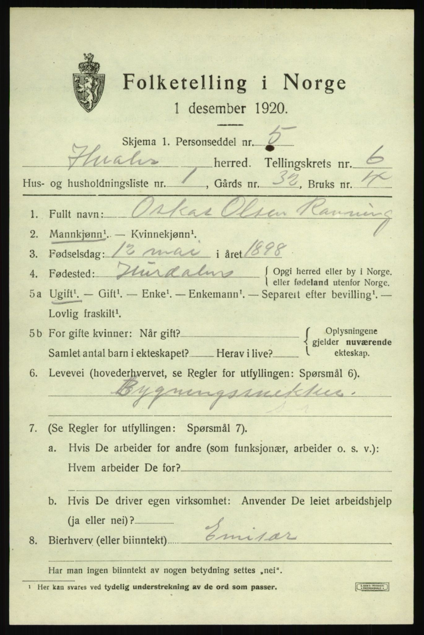 SAO, 1920 census for Hvaler, 1920, p. 5778