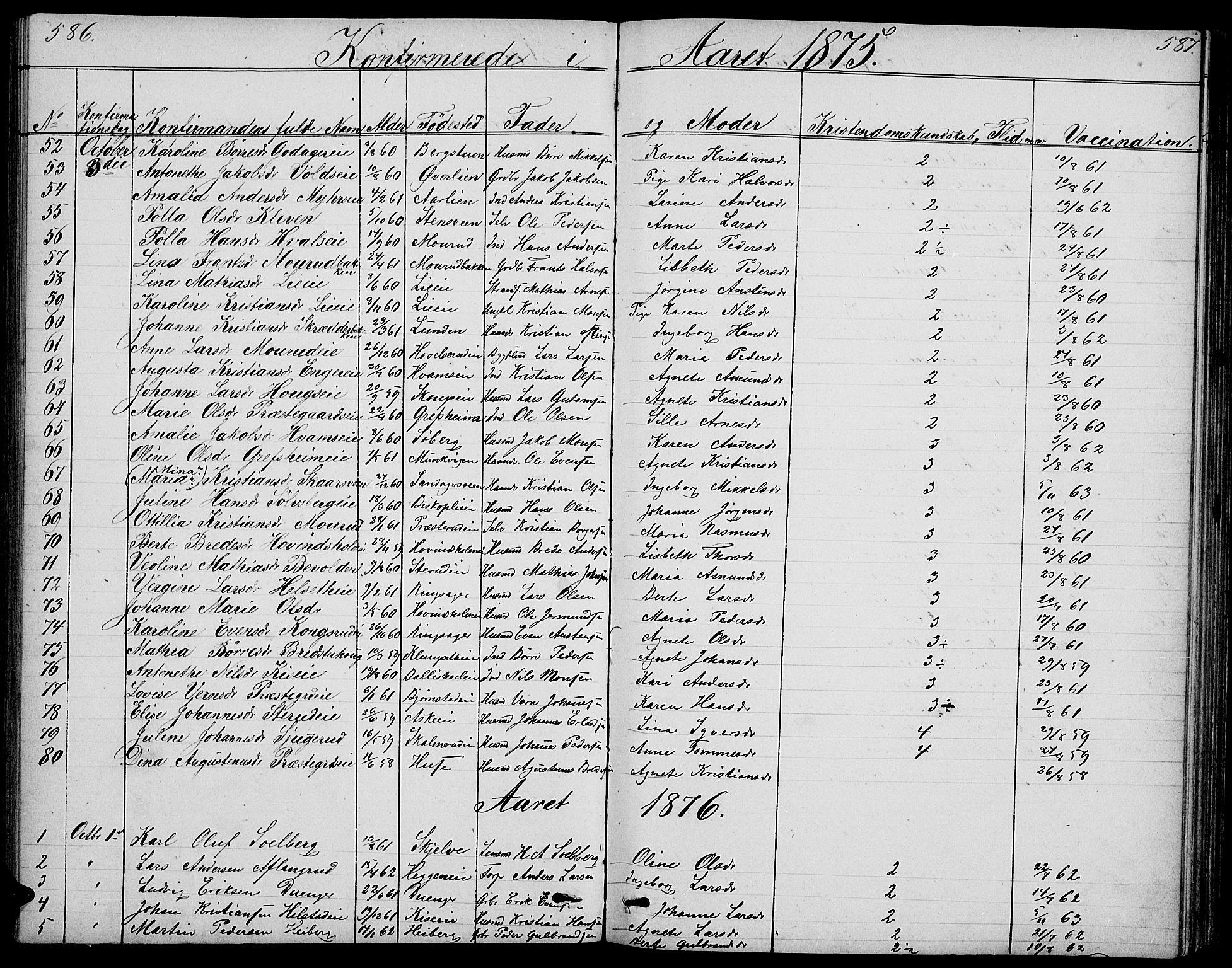 Nes prestekontor, Hedmark, SAH/PREST-020/L/La/L0005: Parish register (copy) no. 5, 1852-1889, p. 586-587