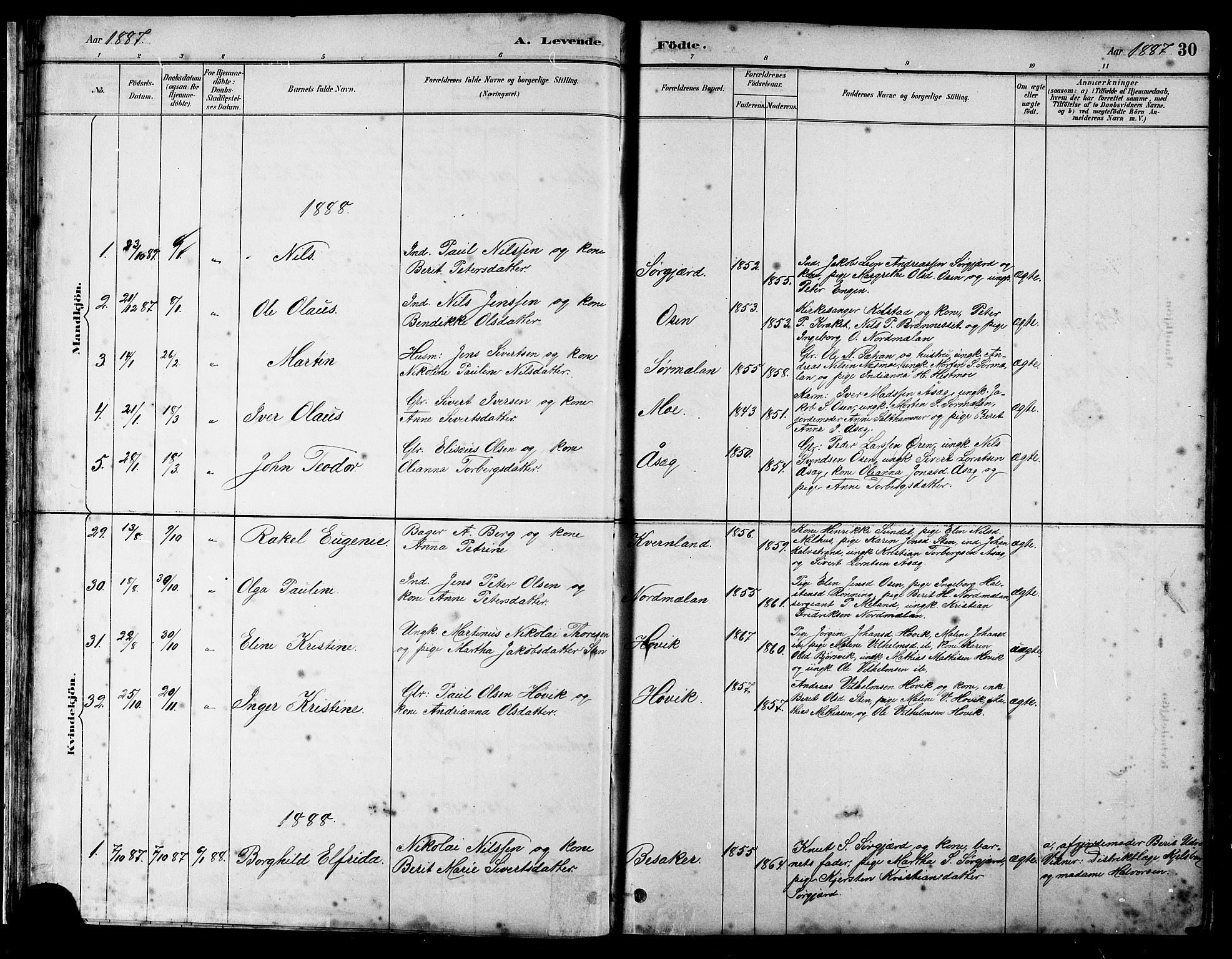 Ministerialprotokoller, klokkerbøker og fødselsregistre - Sør-Trøndelag, SAT/A-1456/658/L0726: Parish register (copy) no. 658C02, 1883-1908, p. 30