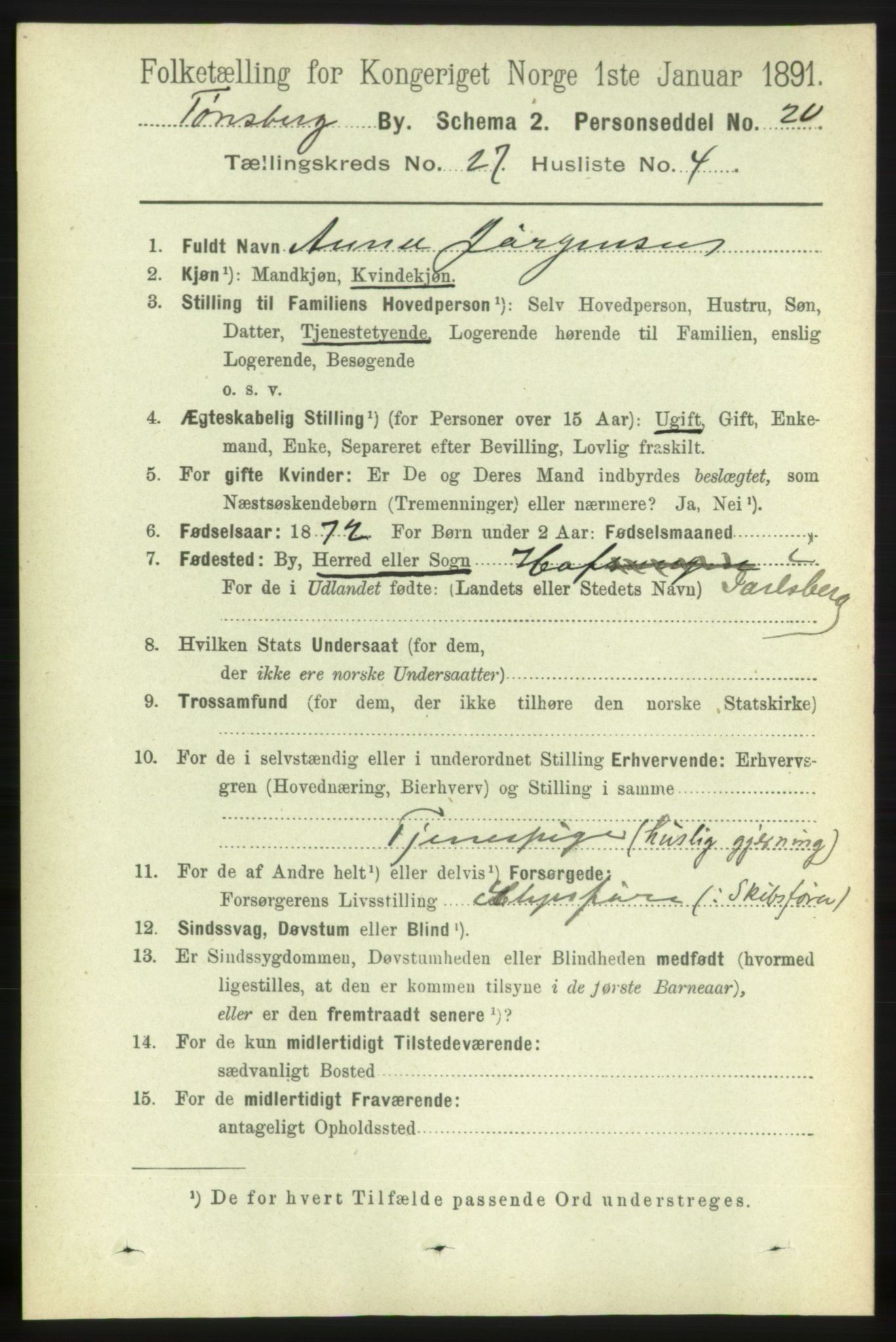 RA, 1891 census for 0705 Tønsberg, 1891, p. 6821