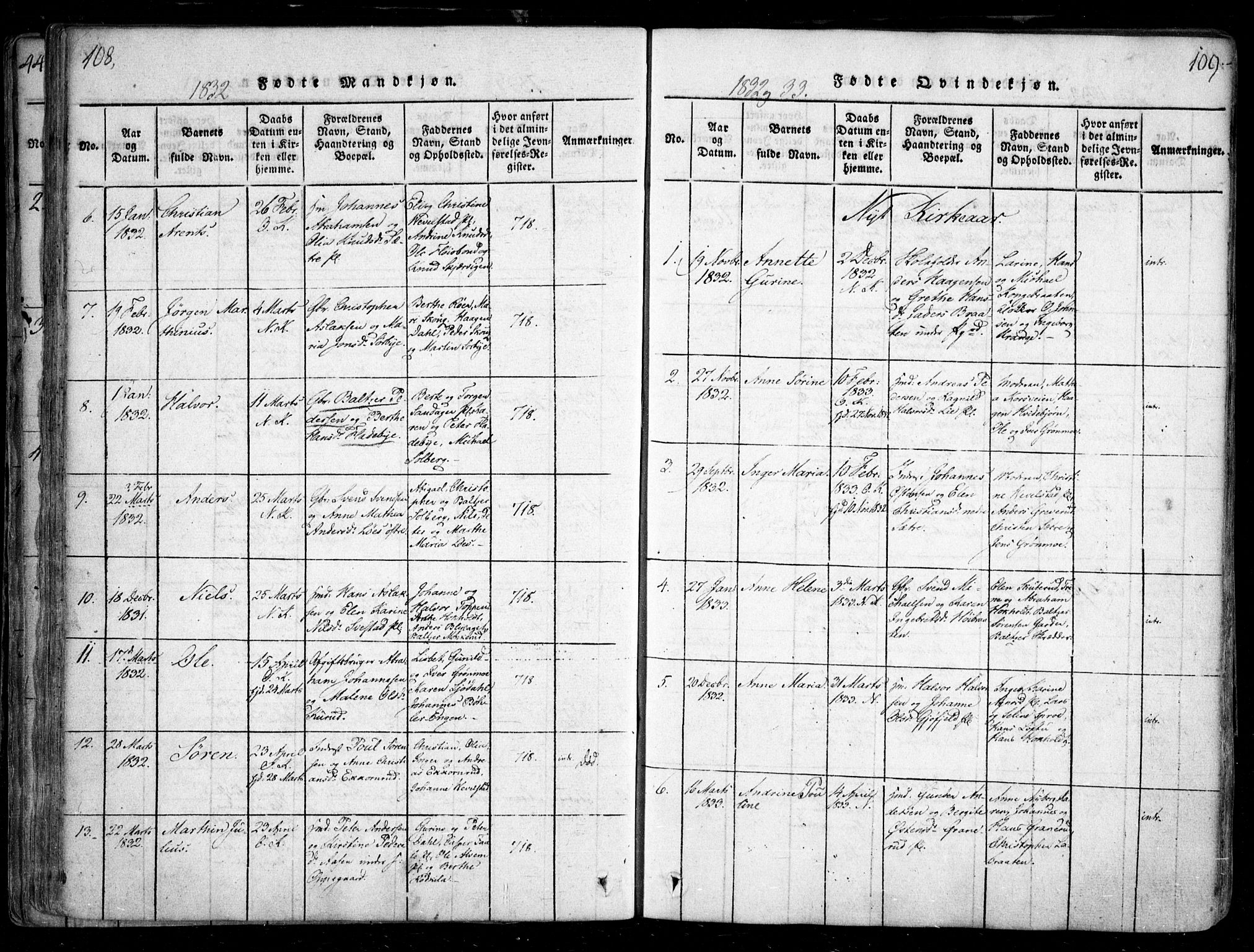 Nesodden prestekontor Kirkebøker, SAO/A-10013/F/Fa/L0006: Parish register (official) no. I 6, 1814-1847, p. 108-109