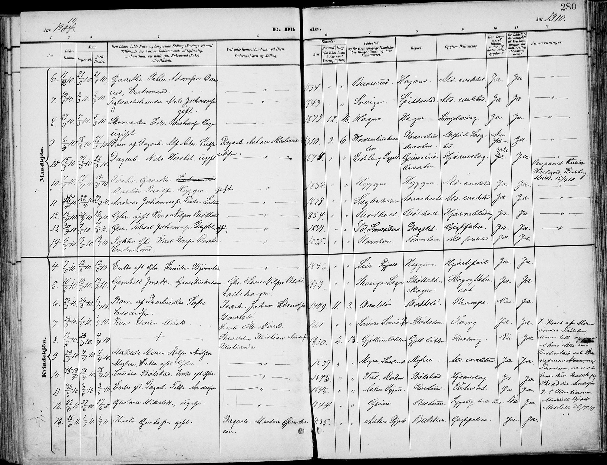 Røyken kirkebøker, AV/SAKO-A-241/F/Fa/L0009: Parish register (official) no. 9, 1898-1911, p. 280